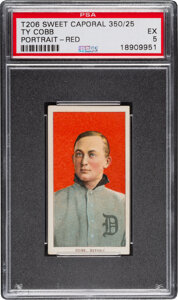 1909-11 T206 Sweet Caporal 350/25 Ty Cobb (Red Portrait) PSA EX 5 - Pop One, Only One Higher for Brand/Series/Factory