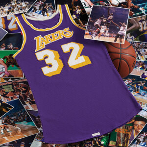 1980 Earvin 'Magic' Johnson NBA Finals Clinching Game Six Worn & Signed Los Angeles Lakers Jersey with Multiple Years' Subsequent Wear