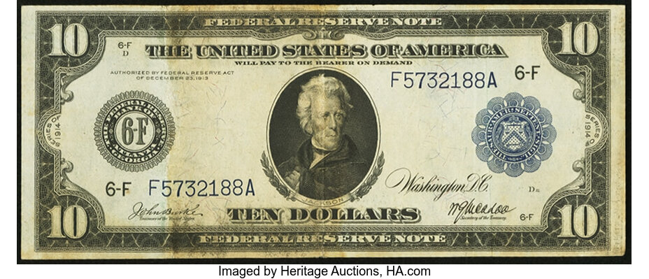 Fr. 924 $10 1914 Federal Reserve Note Very Fine-Extremely Fine.. | Lot ...