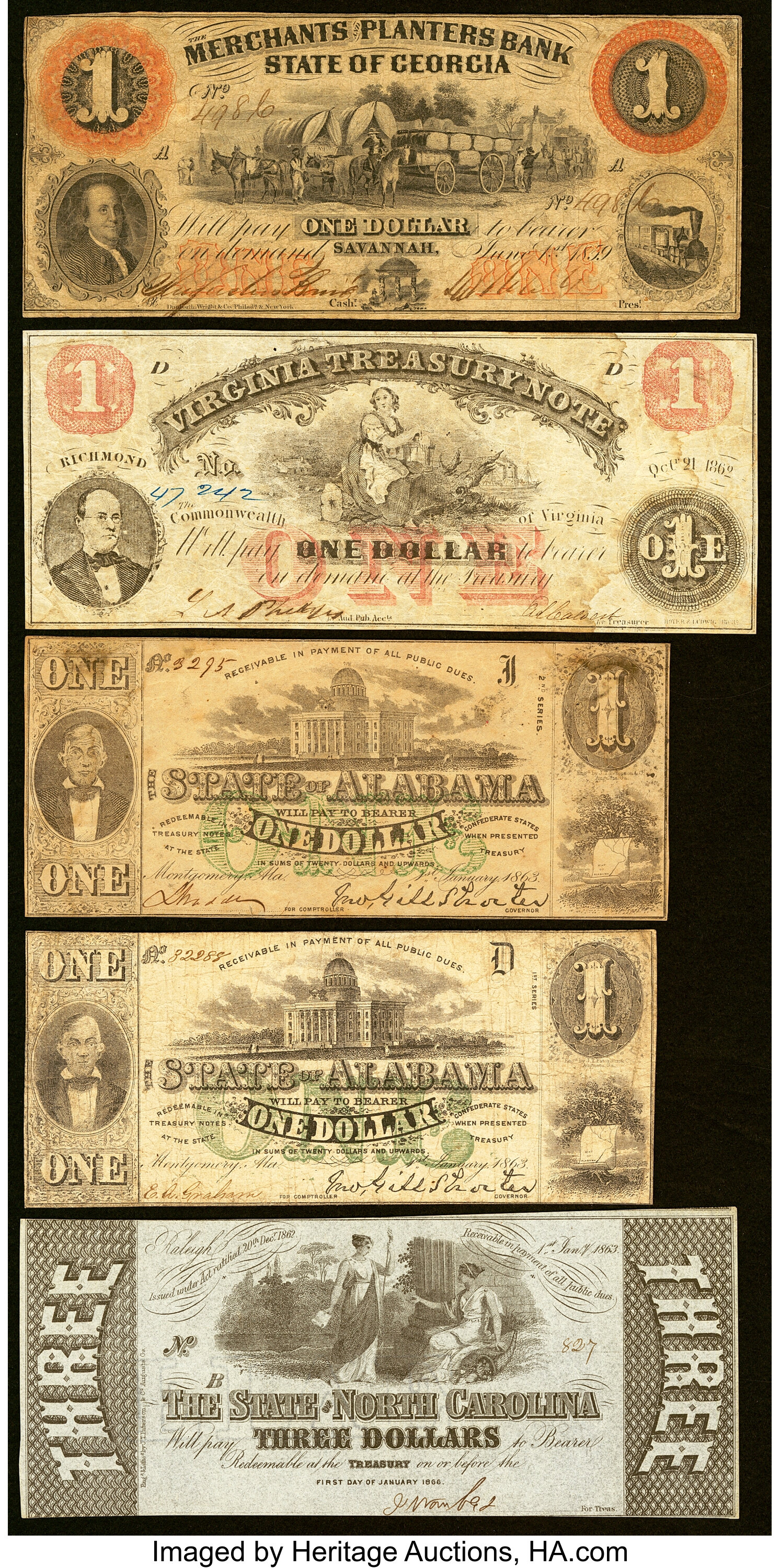 A Selection of Thirteen Obsolete Notes from Alabama (2); Georgia | Lot ...