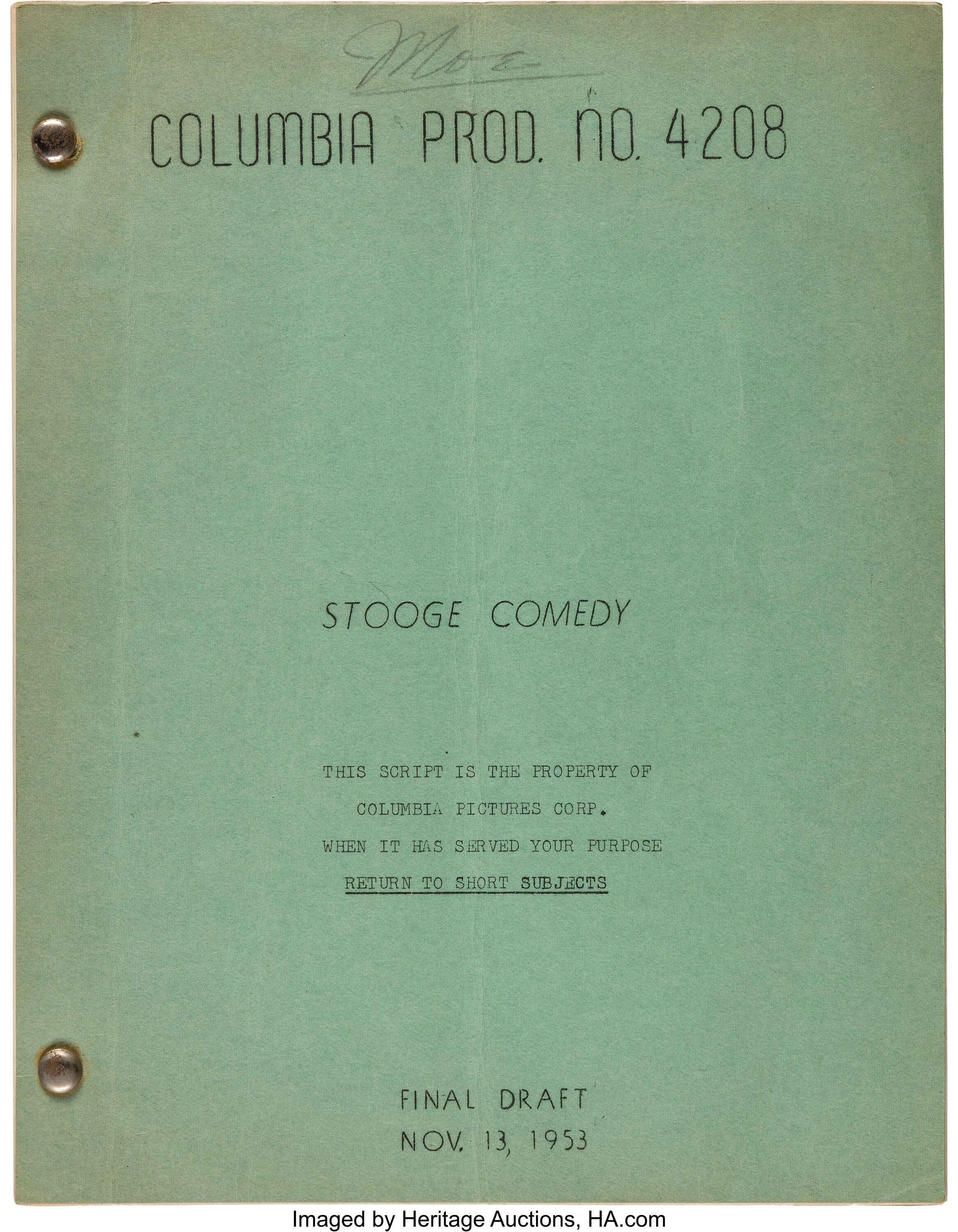 Moe Howard Personal Annotated Script for Income Tax Sappy | Lot #89091 ...