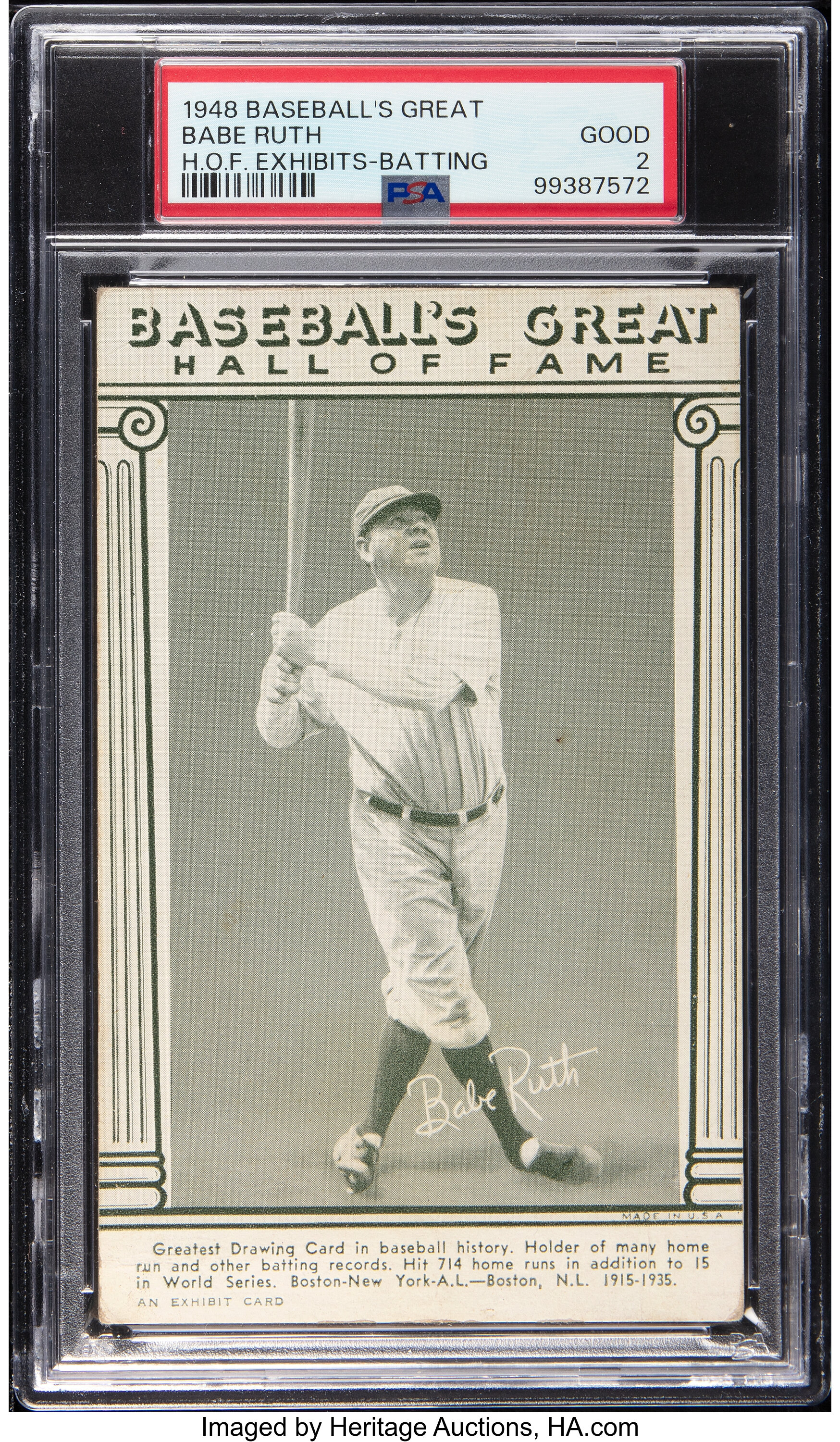 1948 Baseball's Great Hall of Fame Exhibits Babe Ruth (Batting) PSA ...