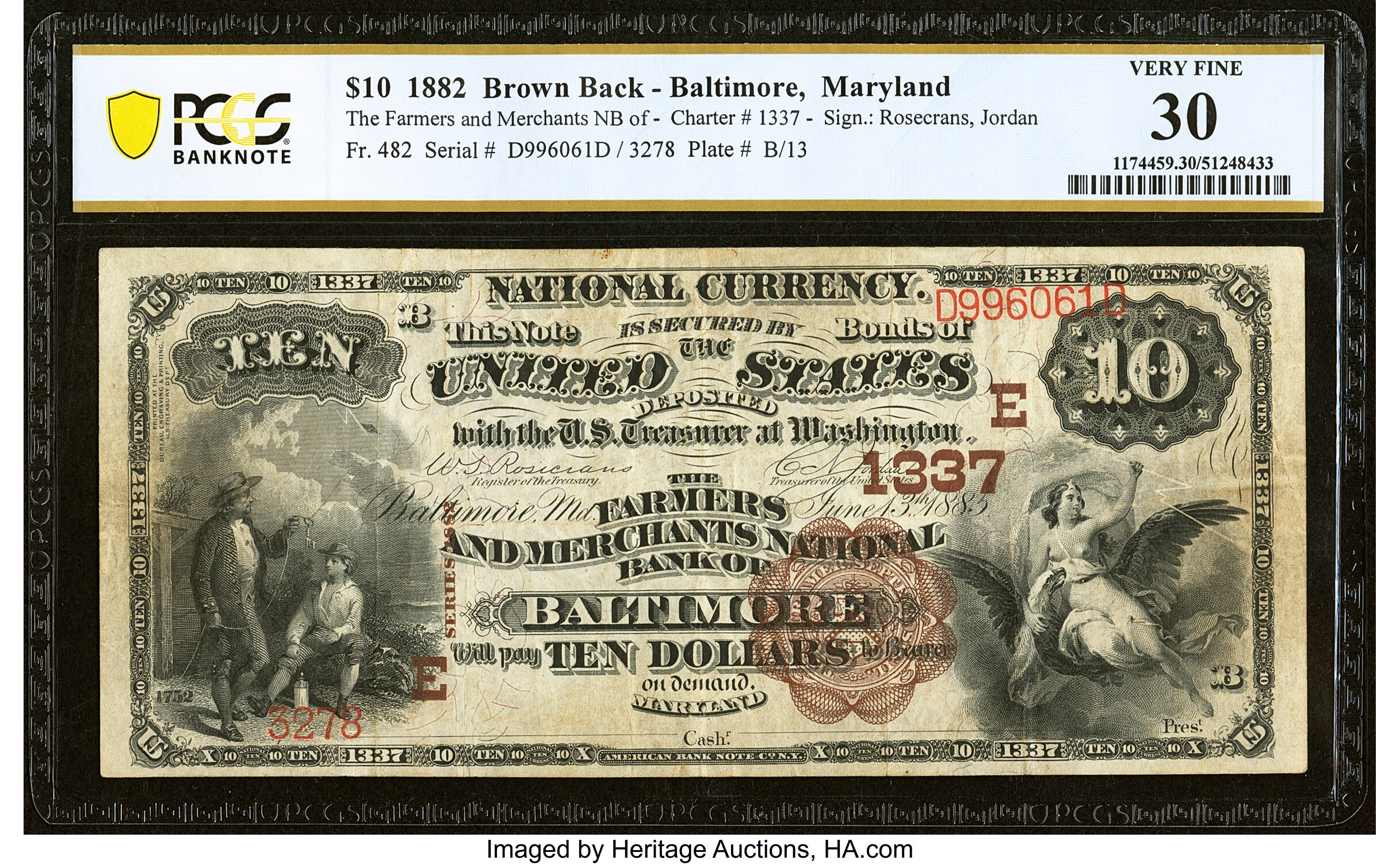 Baltimore, MD - $10 1882 Brown Back Fr. 482 The Farmers & Merchants ...