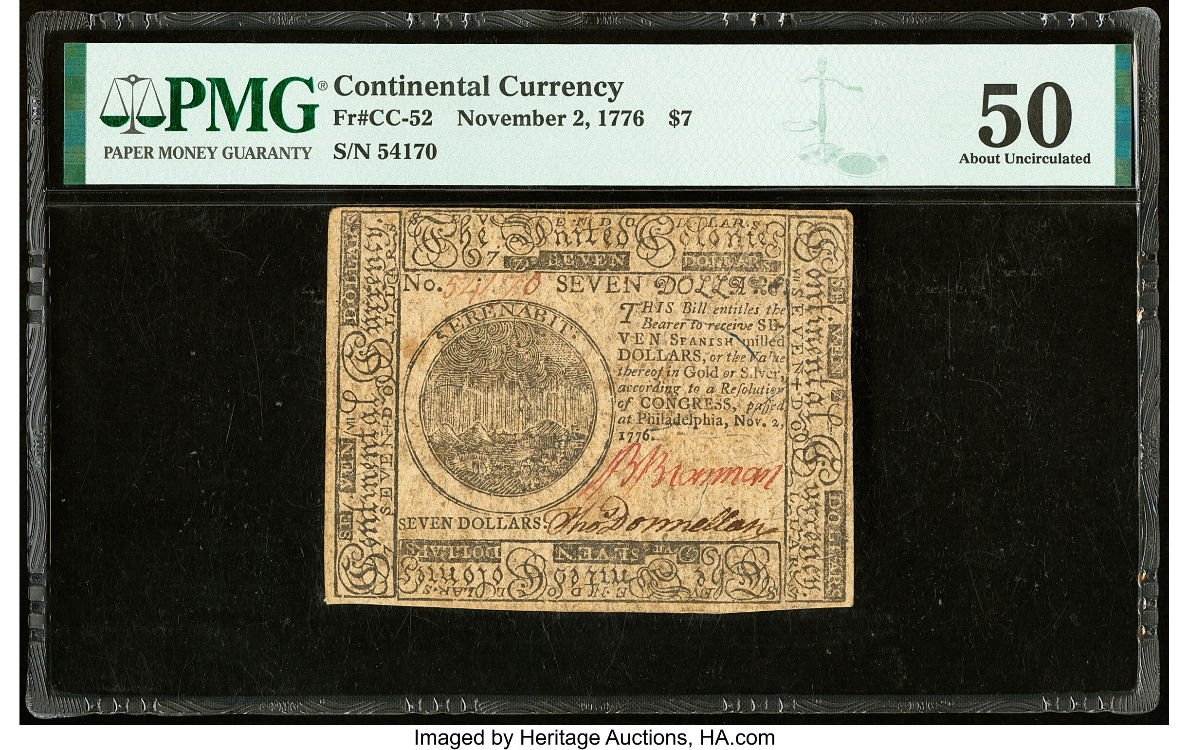 Continental Currency November 2, 1776 $7 PMG About Uncirculated | Lot ...