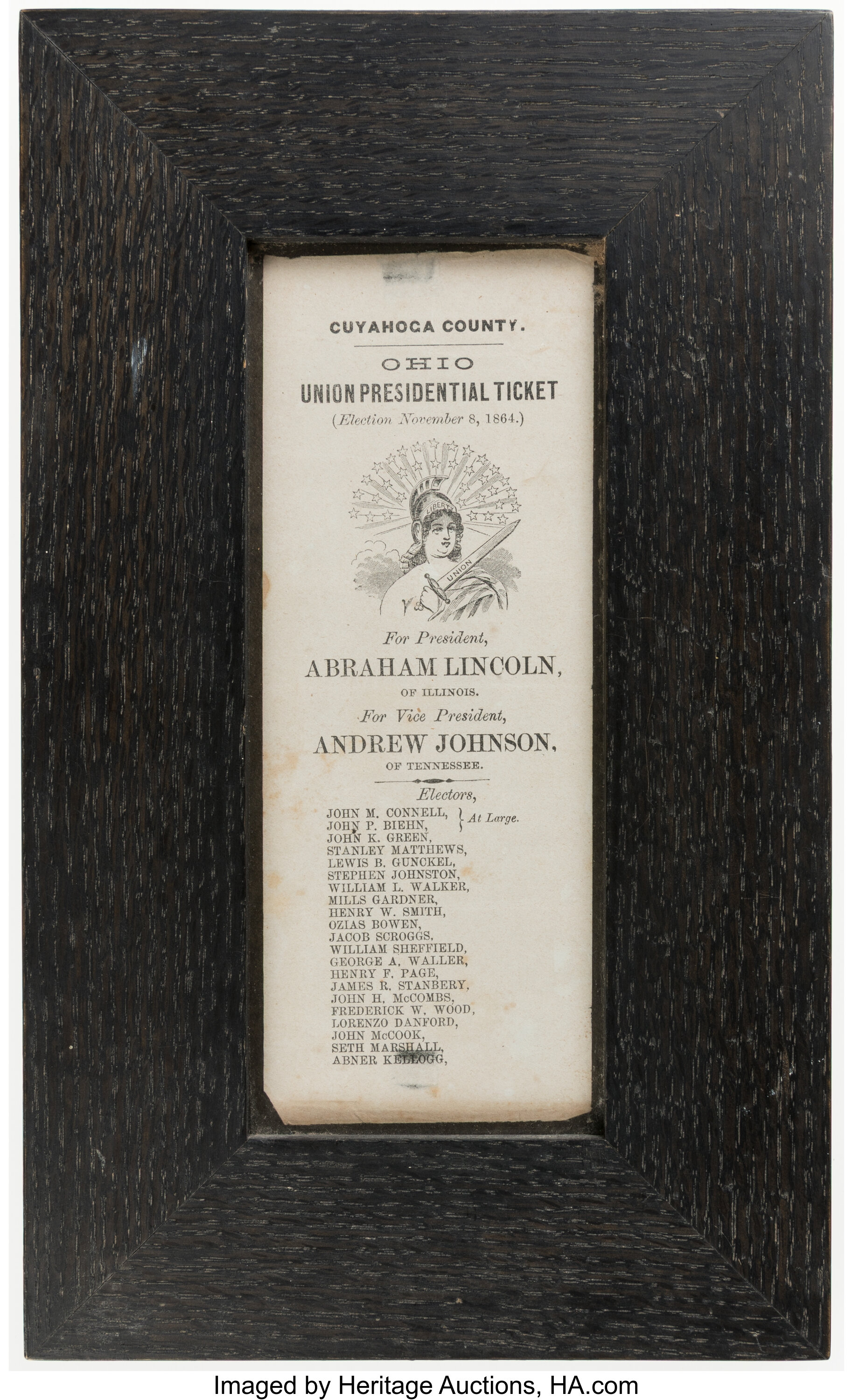 1864 Abraham Lincoln Union Presidential Ticket, Cuyahoga County, | Lot ...