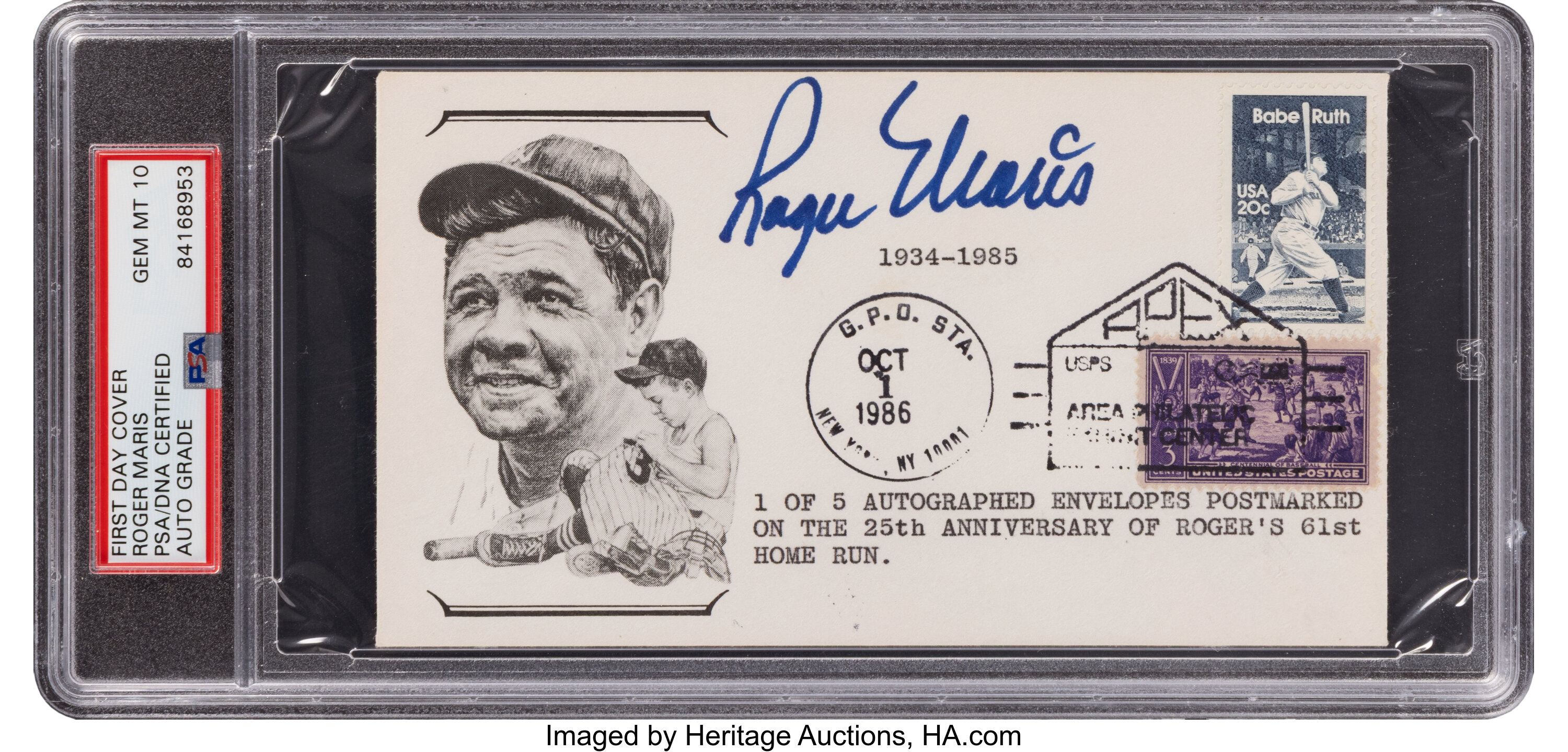 1980's Roger Maris Signed Babe Ruth First Day Cover, PSA/DNA Gem | Lot ...