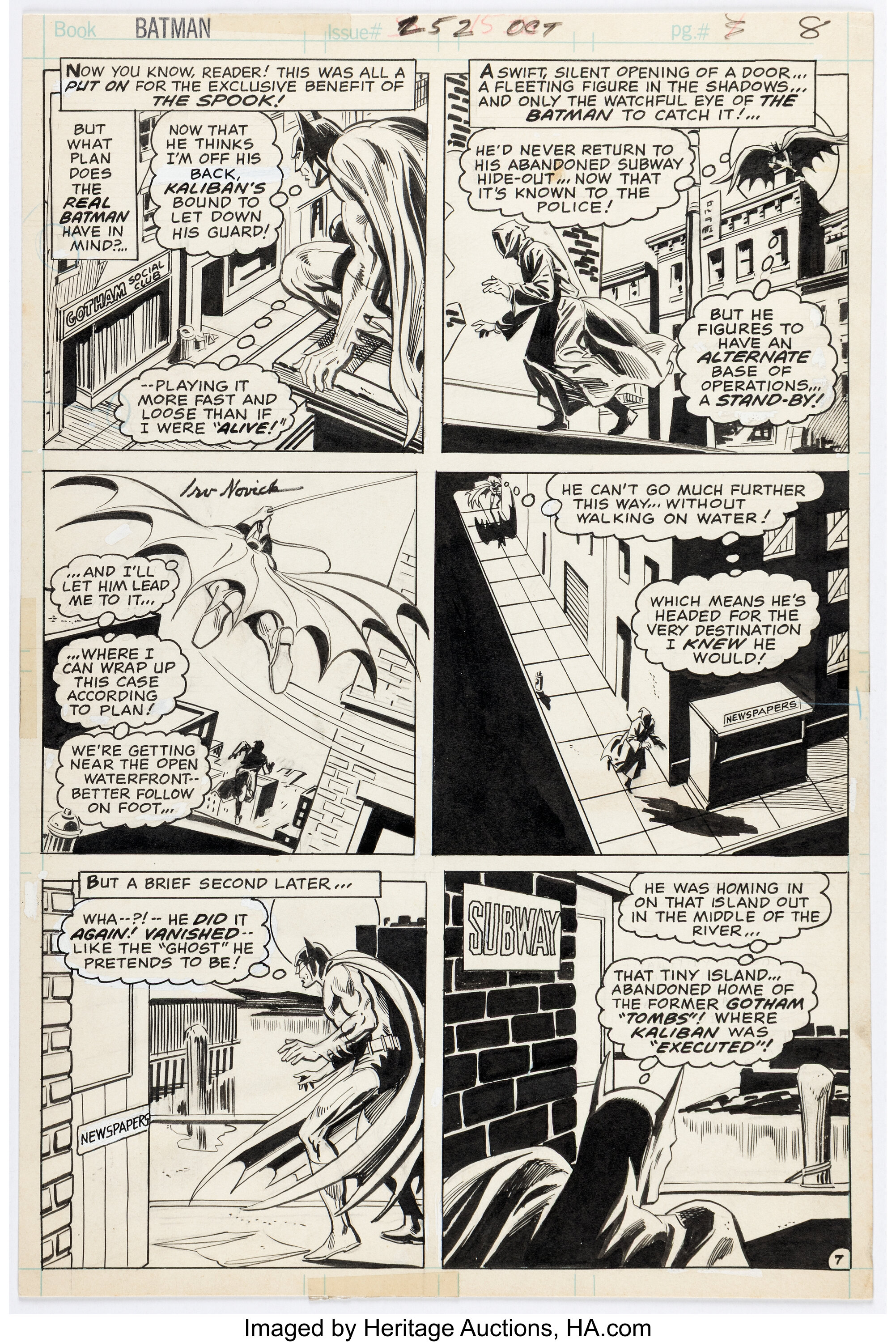 Irv Novick and Dick Giordano Batman #252 Story Page 7 Original Art ...