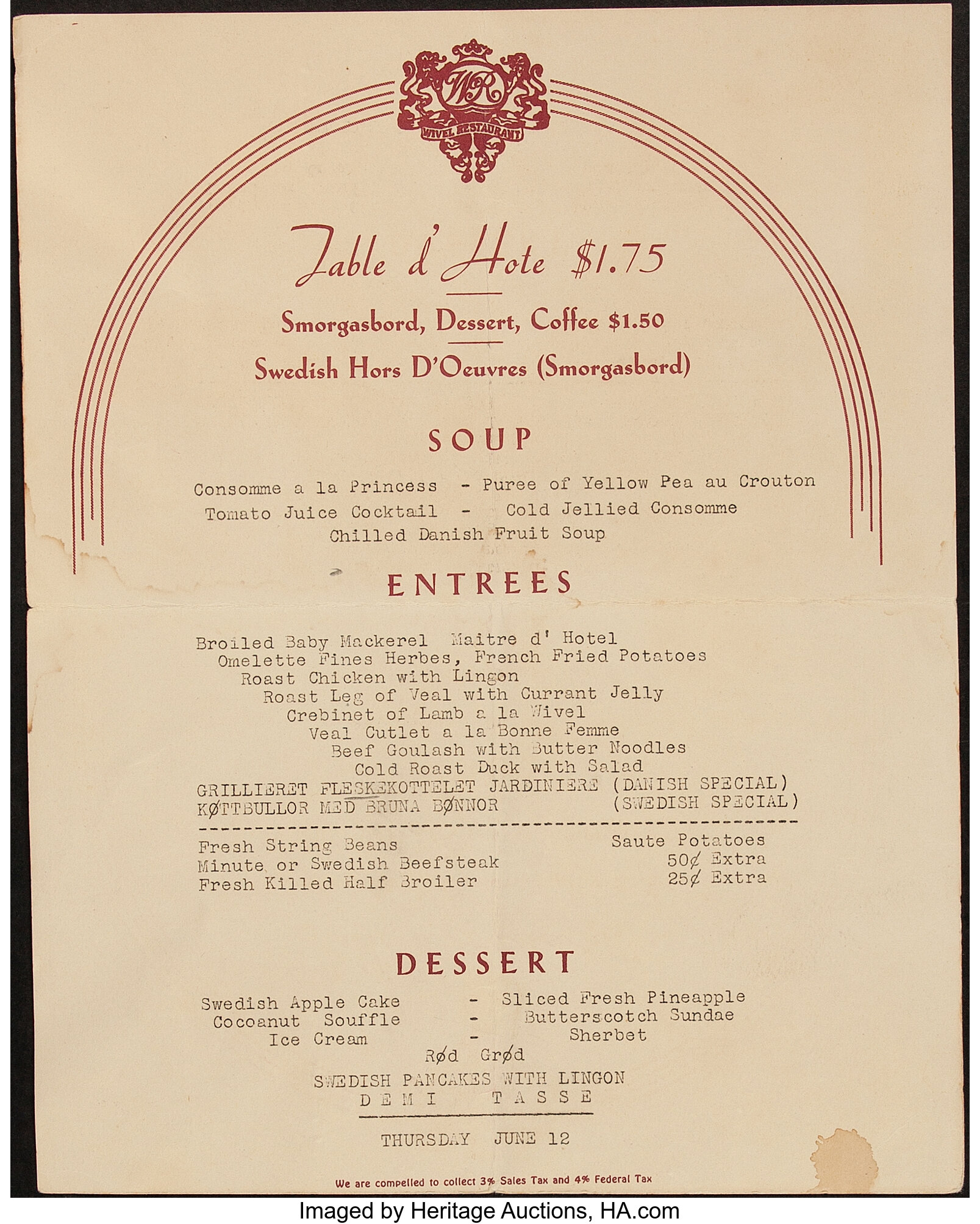 1941 Babe Ruth Signed New York Restaurant Menu.... Baseball | Lot ...