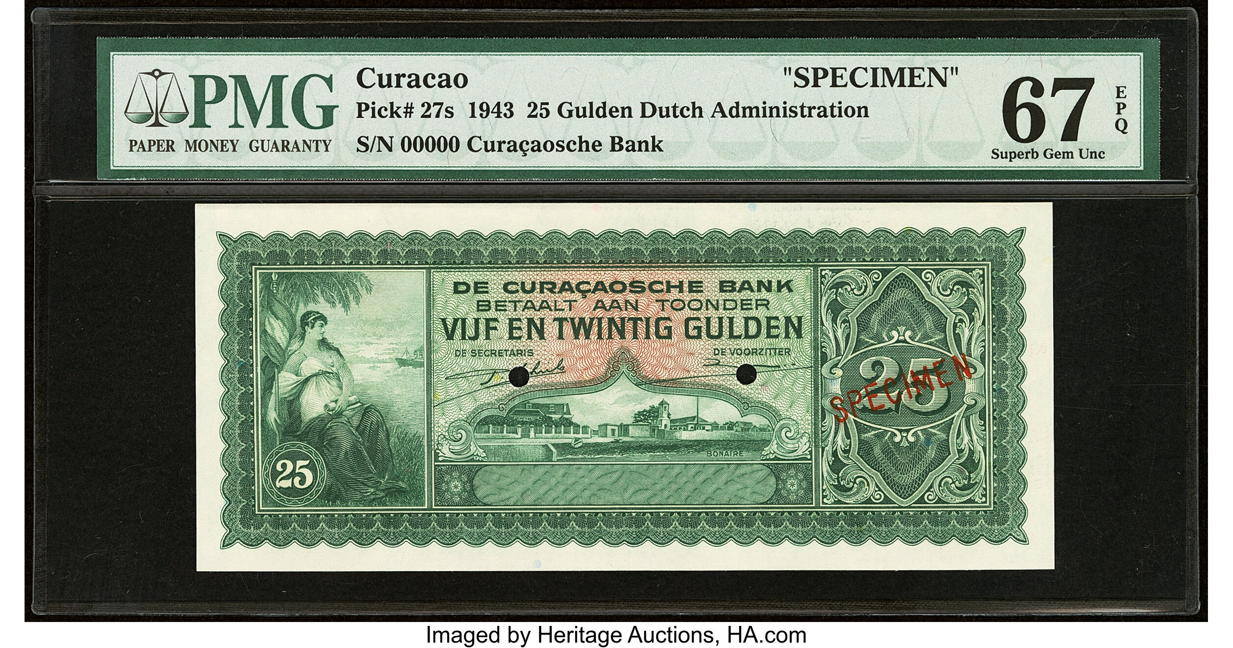 Curacao Curacaosche Bank 25 Gulden 1943 Pick 27s Specimen PMG | Lot ...