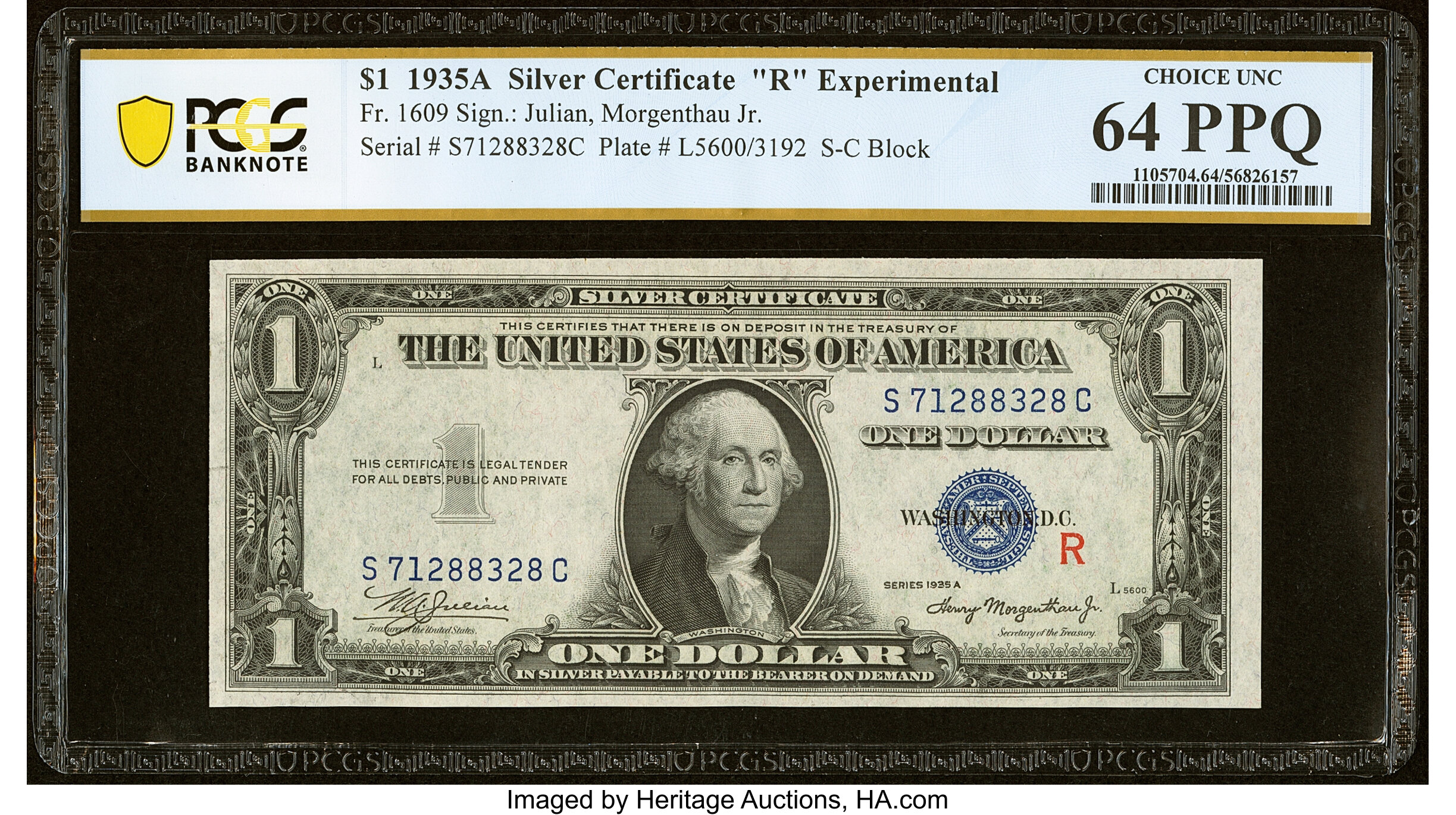 Fr. 1609 $1 1935A R Silver Certificate. PCGS Banknote Choice Unc 64 ...