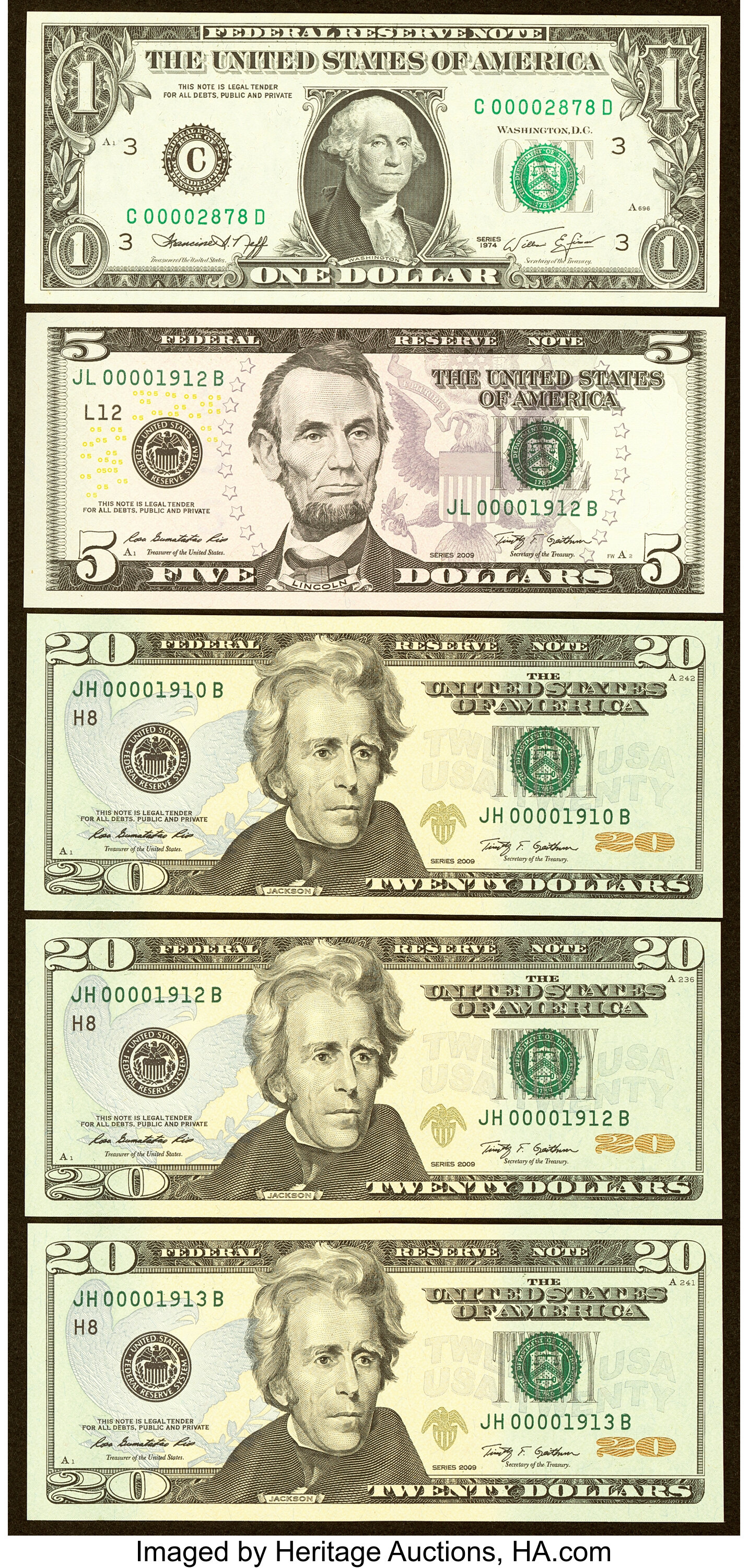 Four Digit Serial Number Federal Reserve Notes Choice Crisp | Lot ...