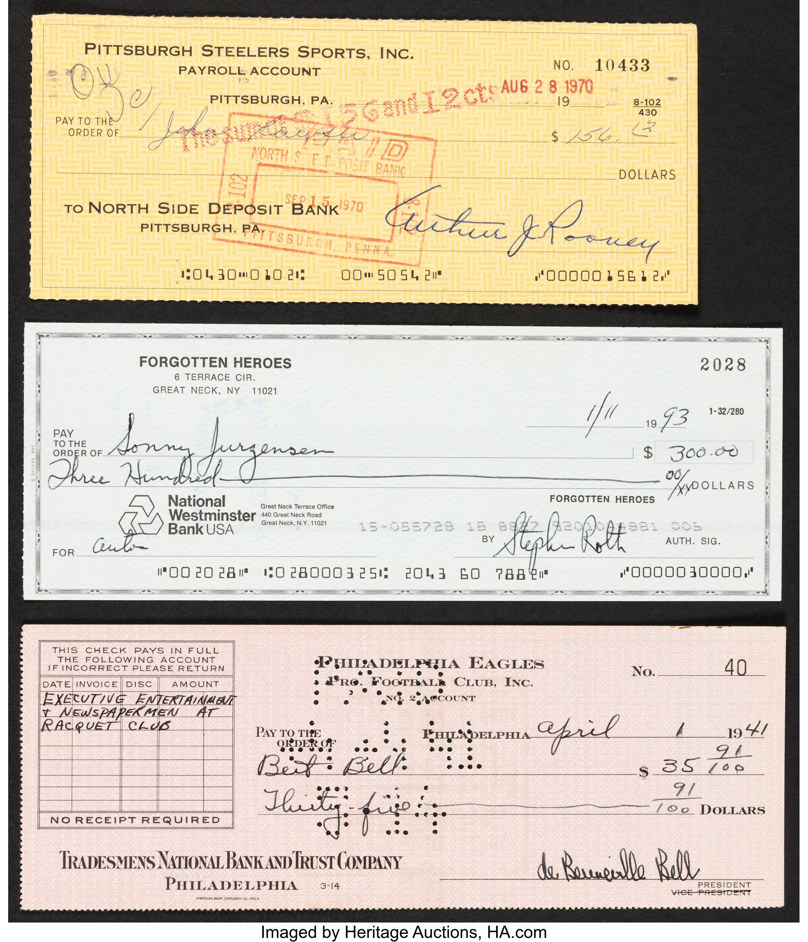 Pro Football Hall of Famers Signed Checks, Lot of 3.... Football | Lot ...