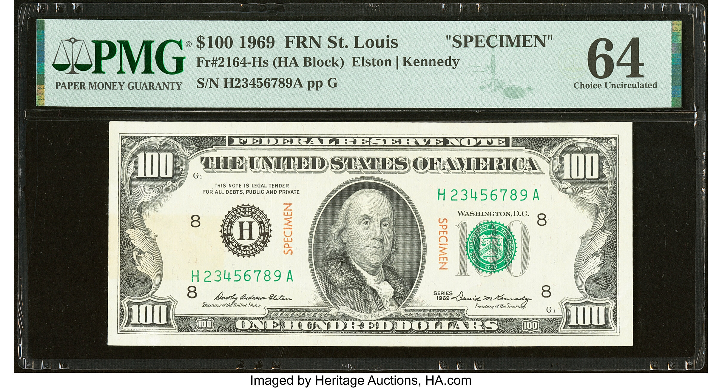 Ascending Ladder Serial Number 2345678 Fr. 2164-H $100 1969 | Lot ...