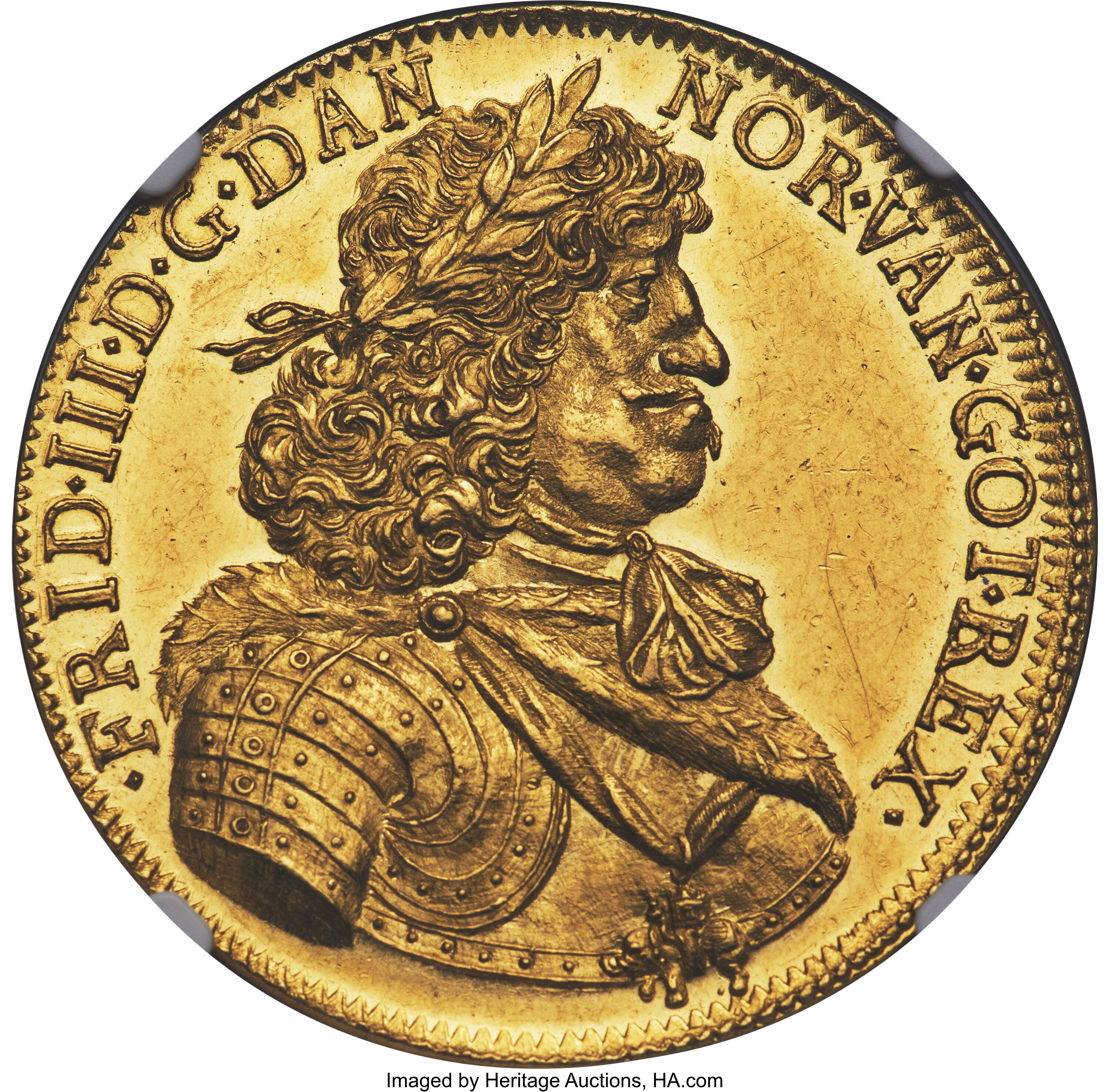 Frederik III gold 10 Ducats (Portugaloser) ND (1668-1669) MS63 NGC