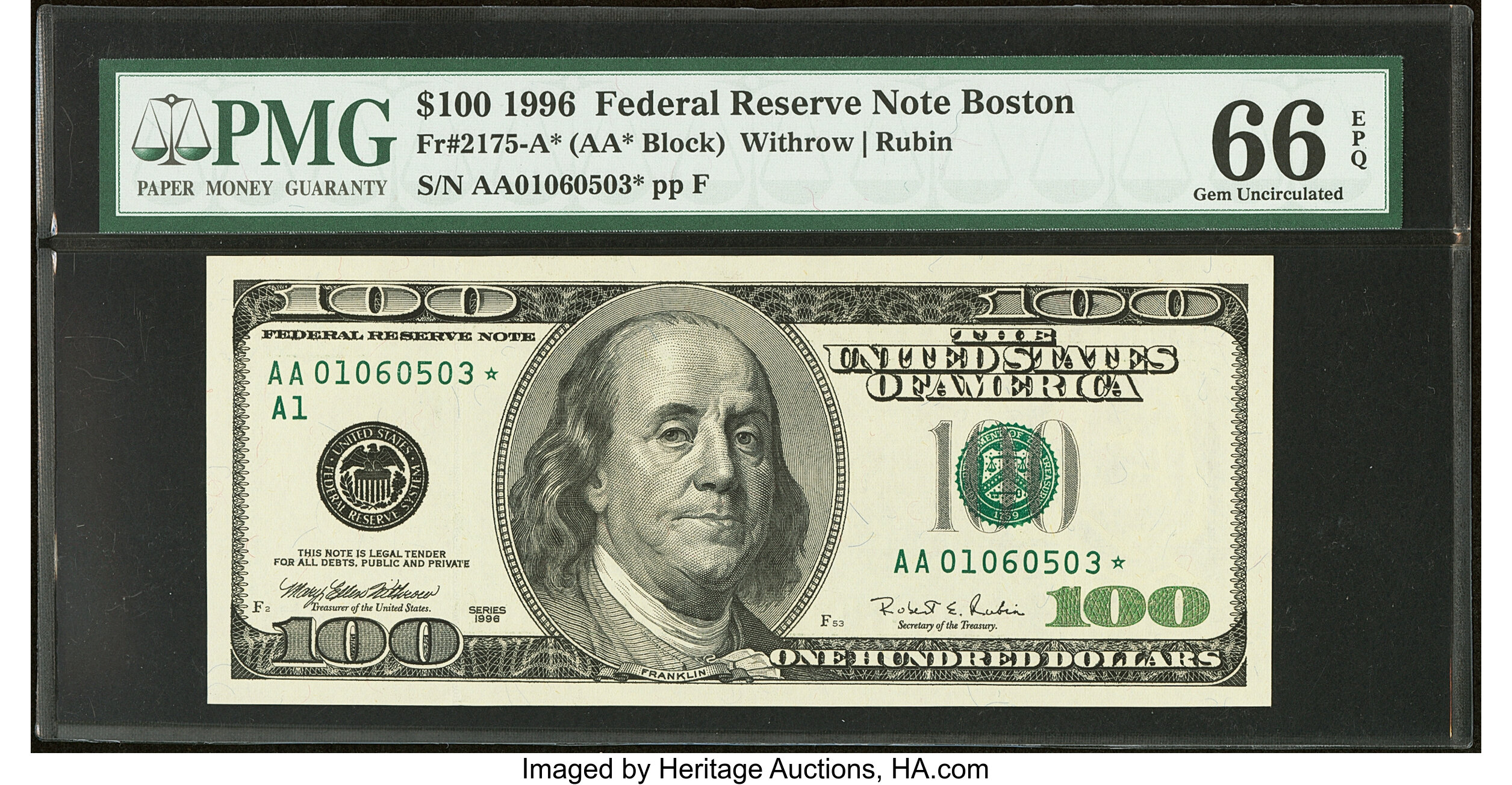 Fr. 2175-A* $100 1996 Federal Reserve Star Note. PMG Gem | Lot #82348 ...