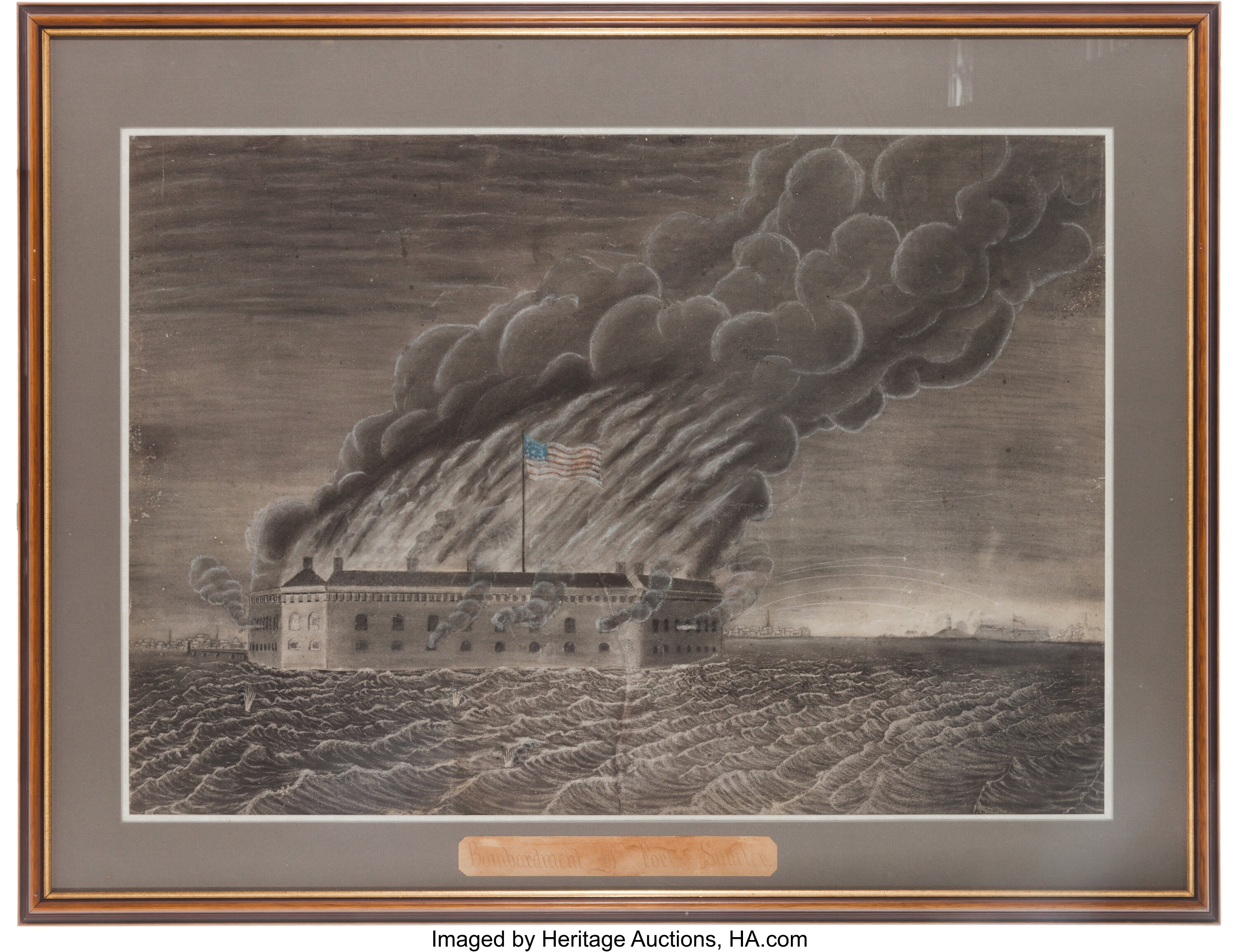 "Bombardment of Fort Sumter" Charcoal Drawing.... Militaria Lot