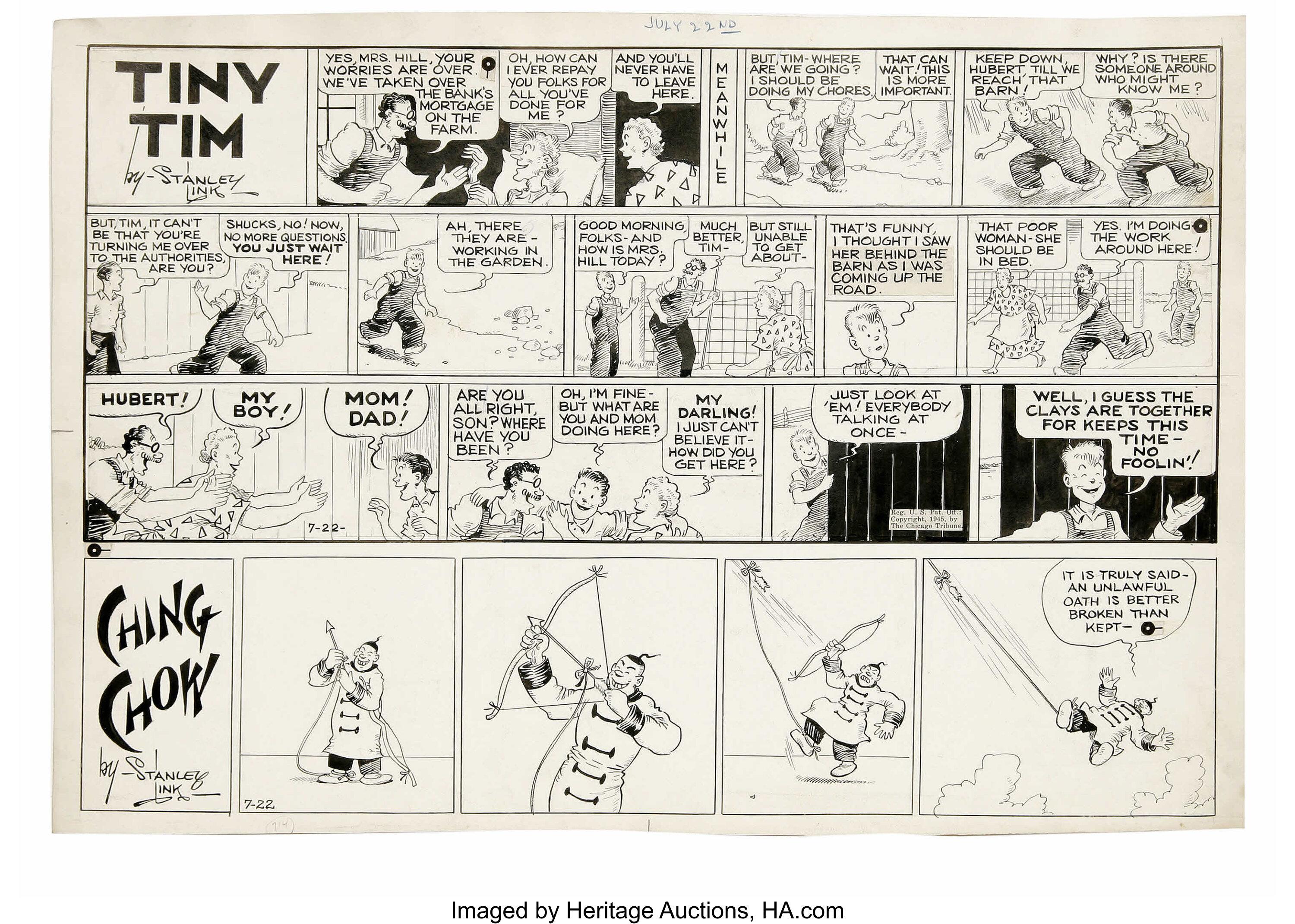 Stanley Link - Tiny Tim Sunday Comic Strip Original Art, Group of