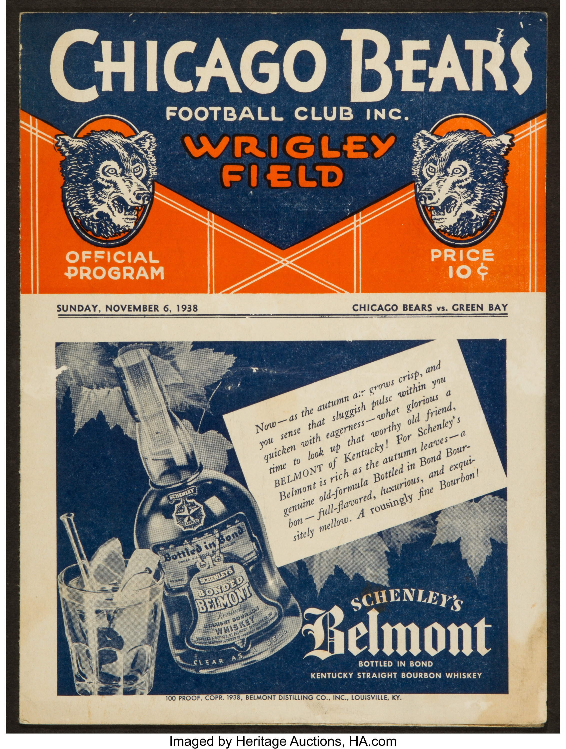 Lot Detail - September 18, 1938- Chicago Bears @Green Bay Packers NFL  Program