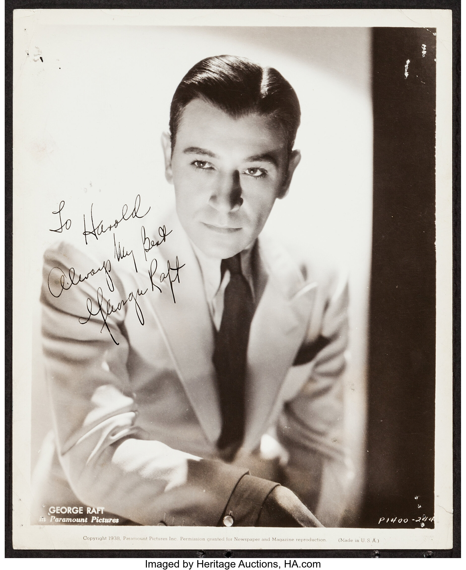 George Raft (Paramount, 1938). Autographed Photo (8
