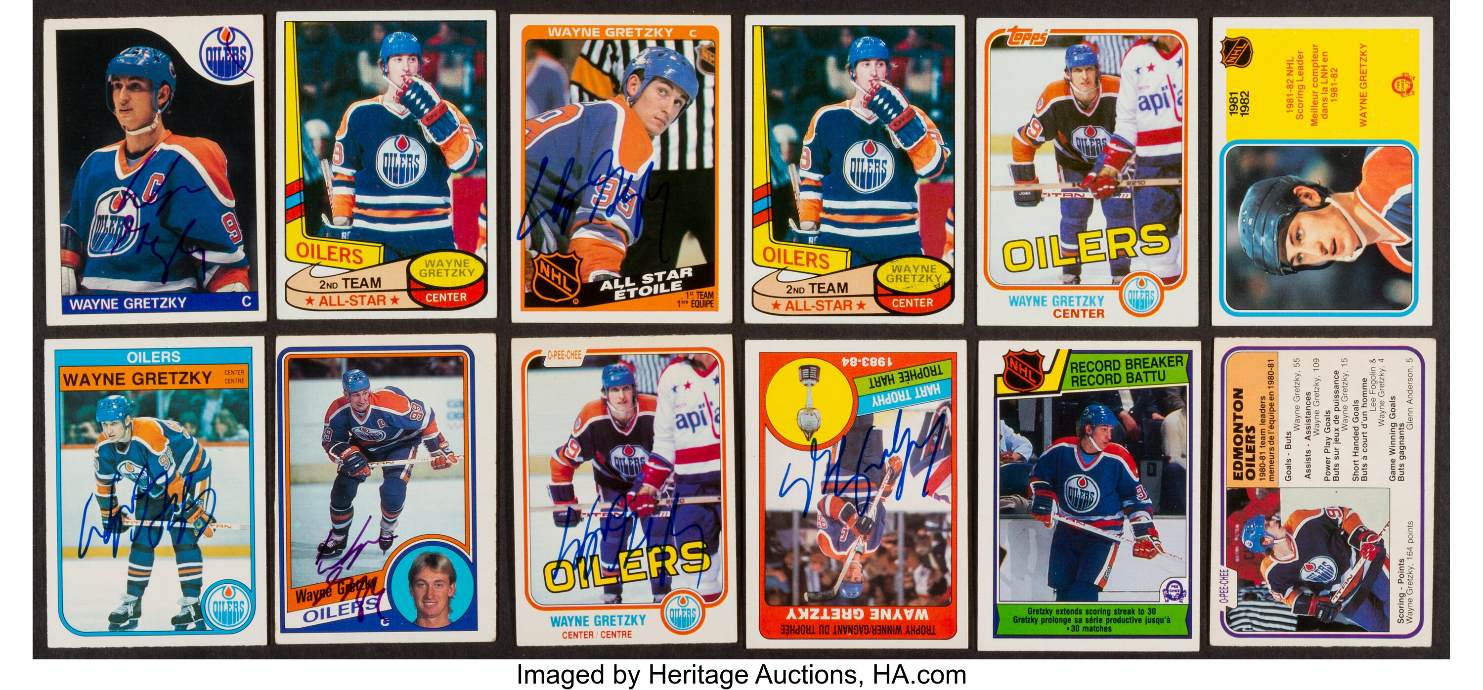 1981-1990 Wayne Gretzky Card Collection (63) With Six Autographed ...