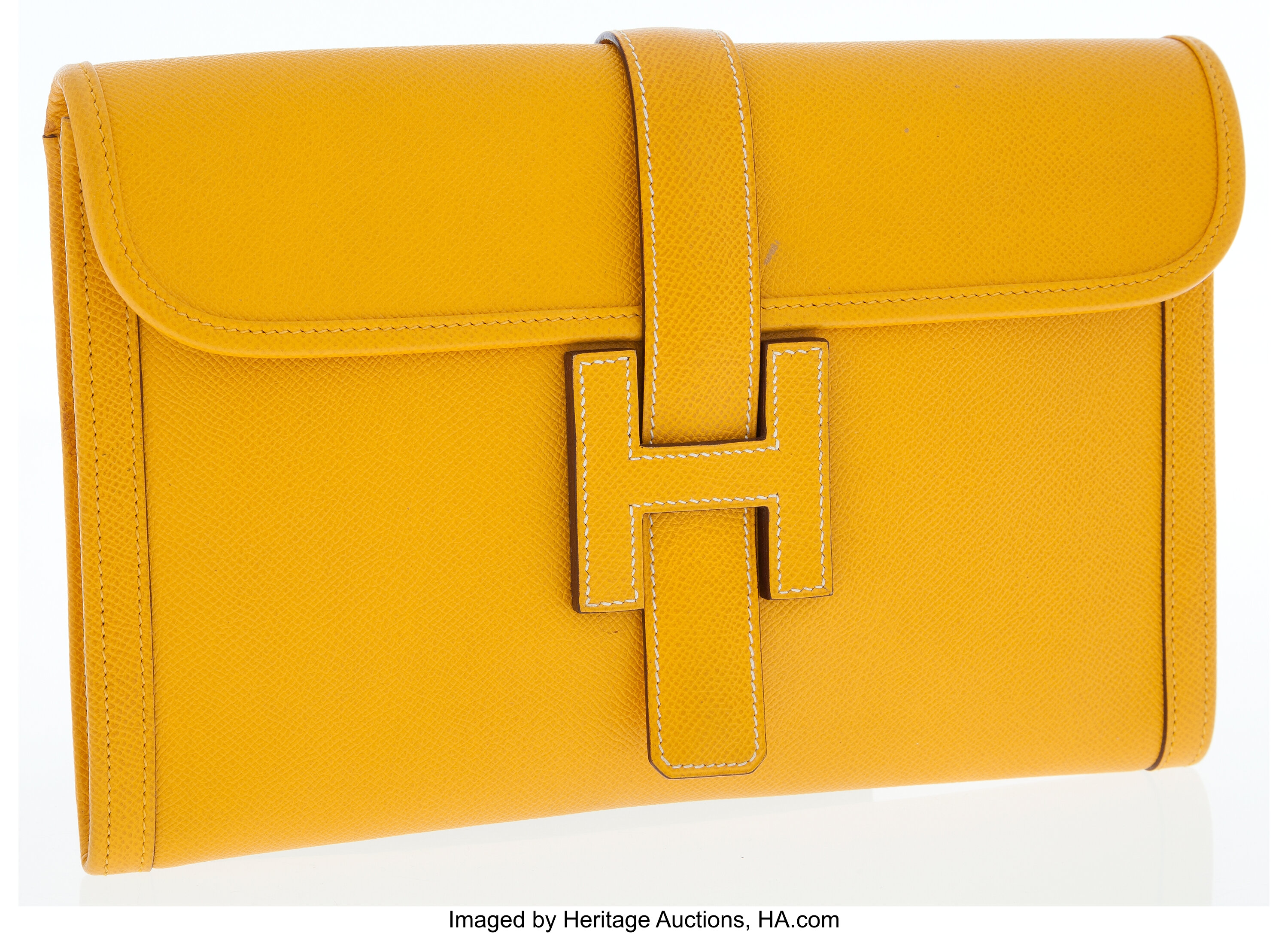 Hermes Jaune Epsom Leather Jige MM H Clutch Bag.  Luxury, Lot #76008