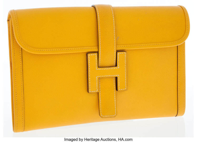 Hermes Jaune Epsom Leather Jige MM H Clutch Bag.  Luxury, Lot #76008