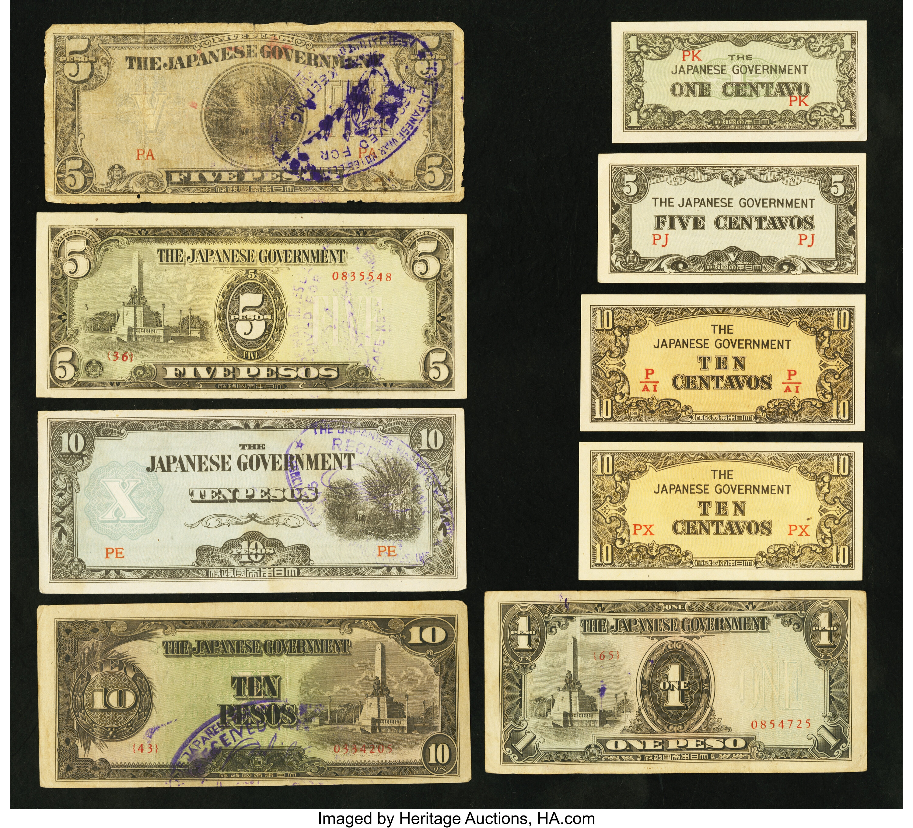 Philippines Japanese Invasion Money with JAPWANCAP Stamps and other ...