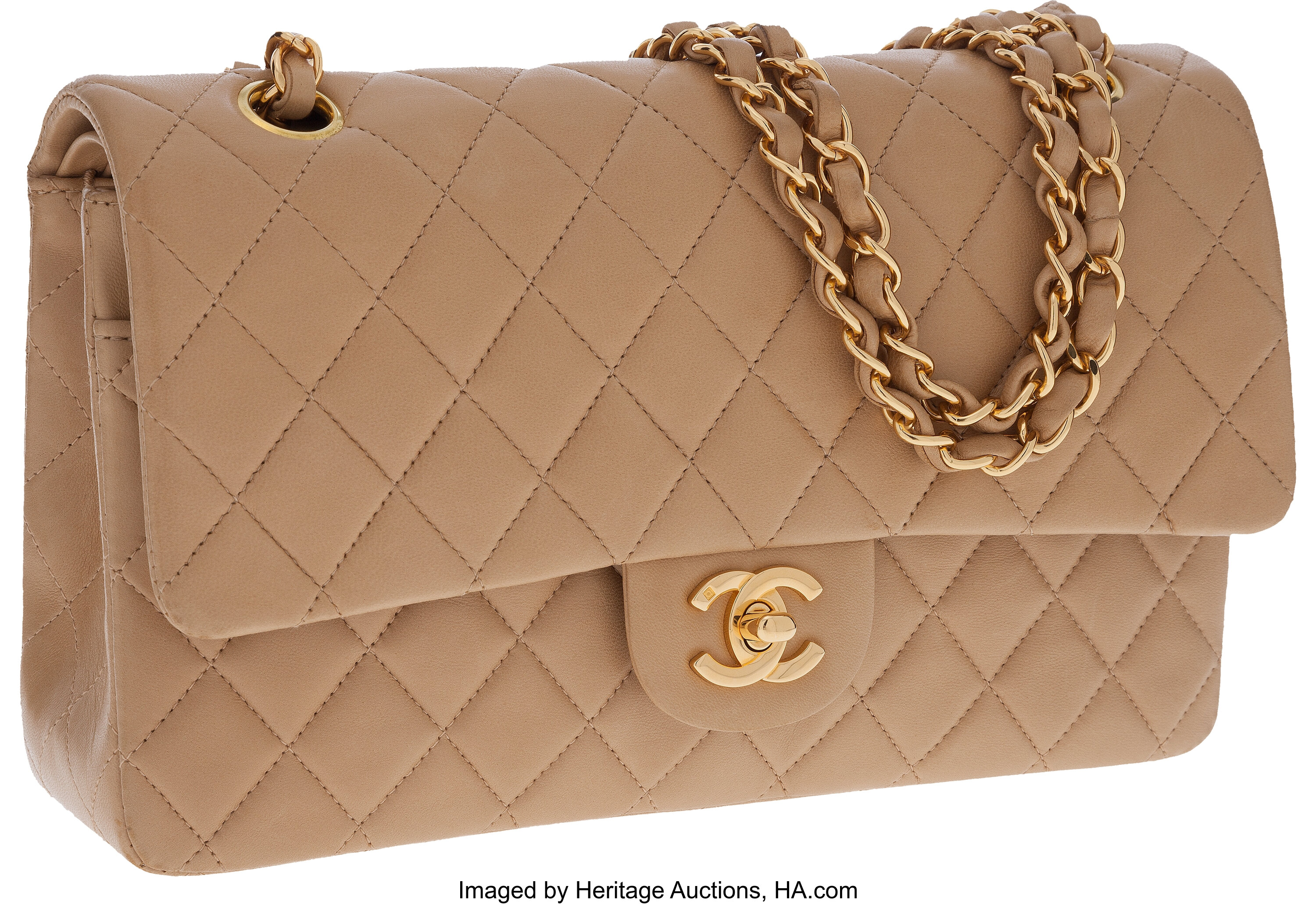 Chanel Beige Lambskin Leather Medium Classic Double Flap Bag with | Lot  #77013 | Heritage Auctions