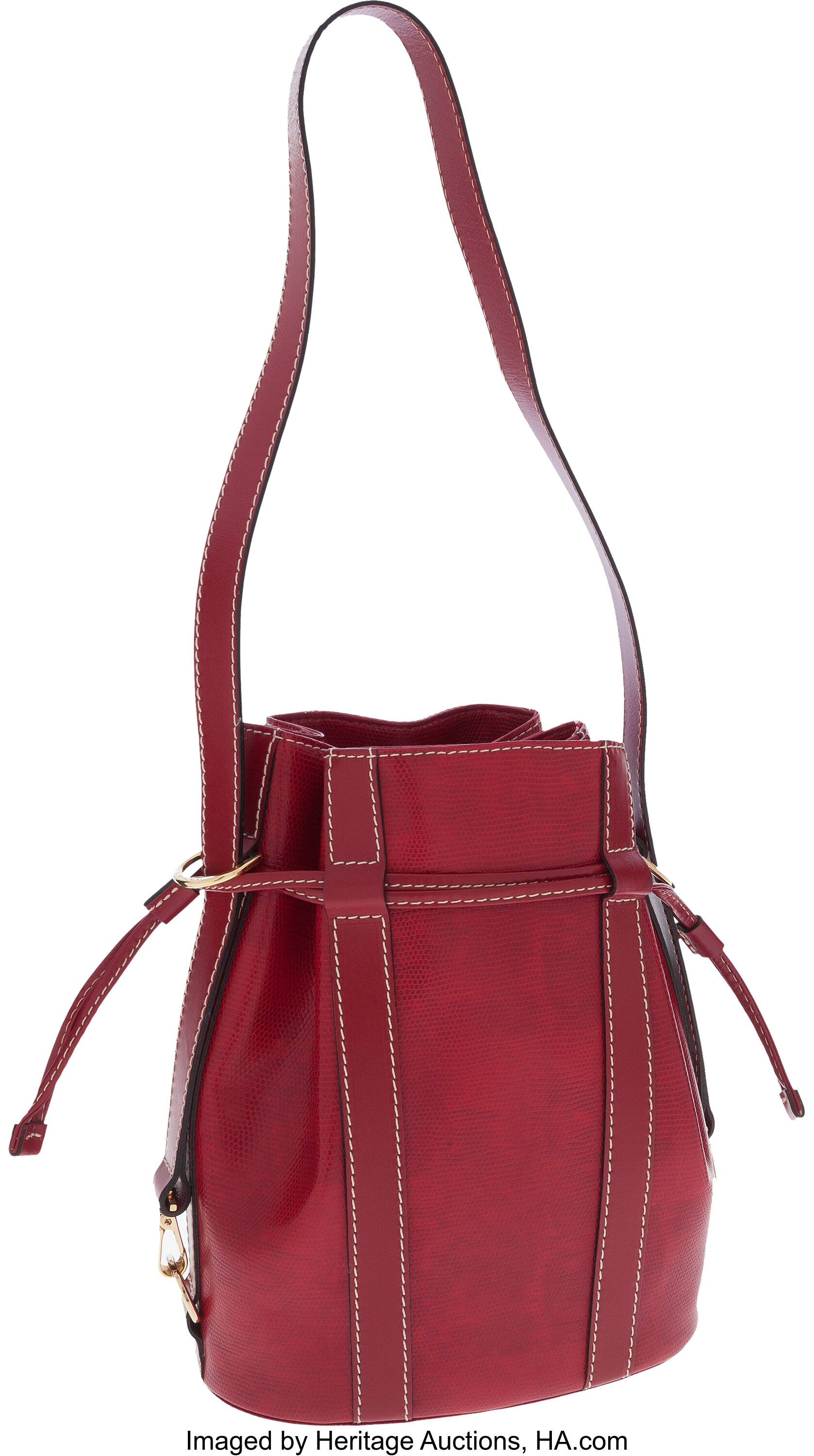 Lancel Red Pressed Leather Bucket Bag with Matching Wallet