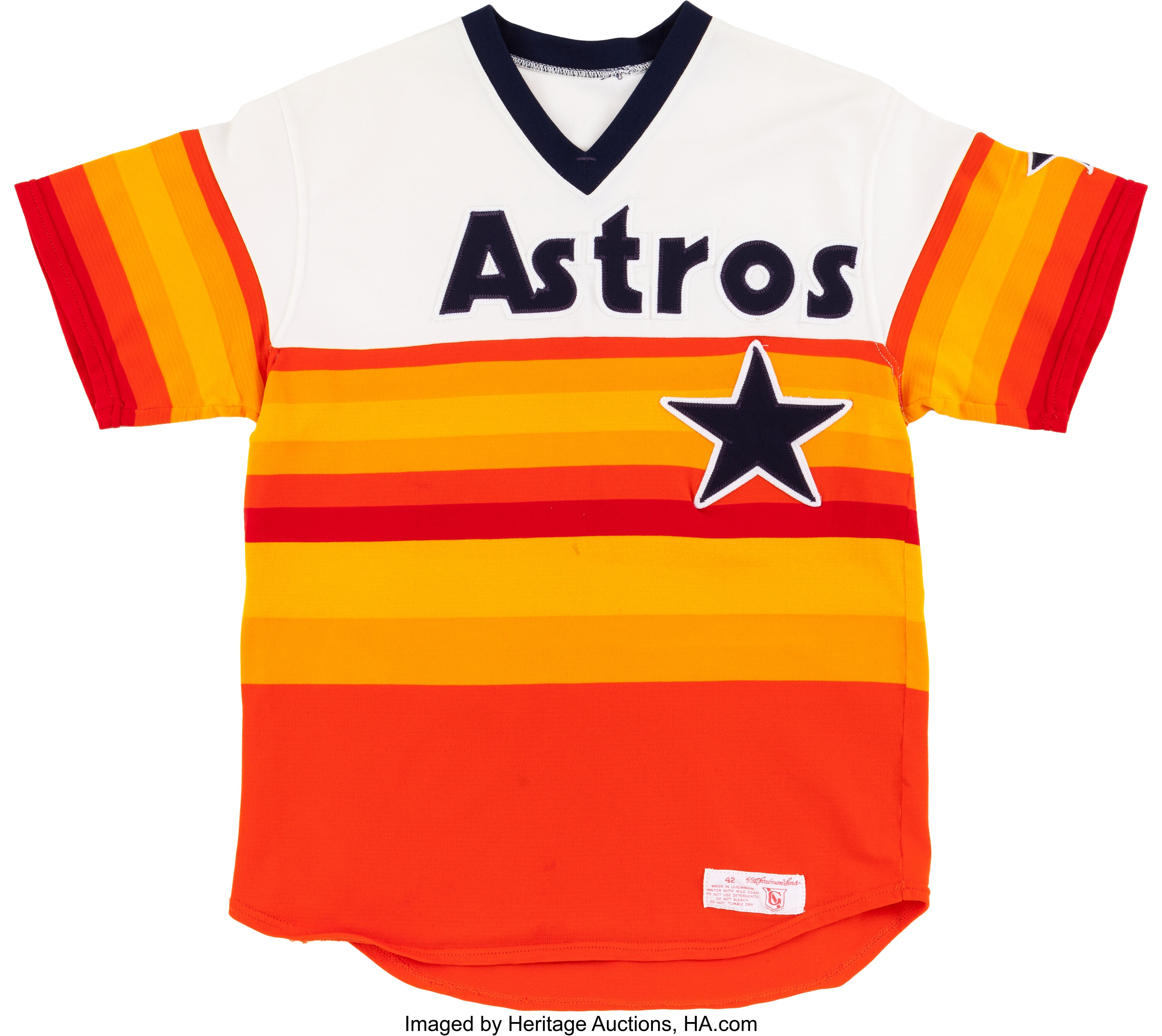 Houston ASTROS Jersey 80's Rainbow Shirt/ Rare Sewn Sand