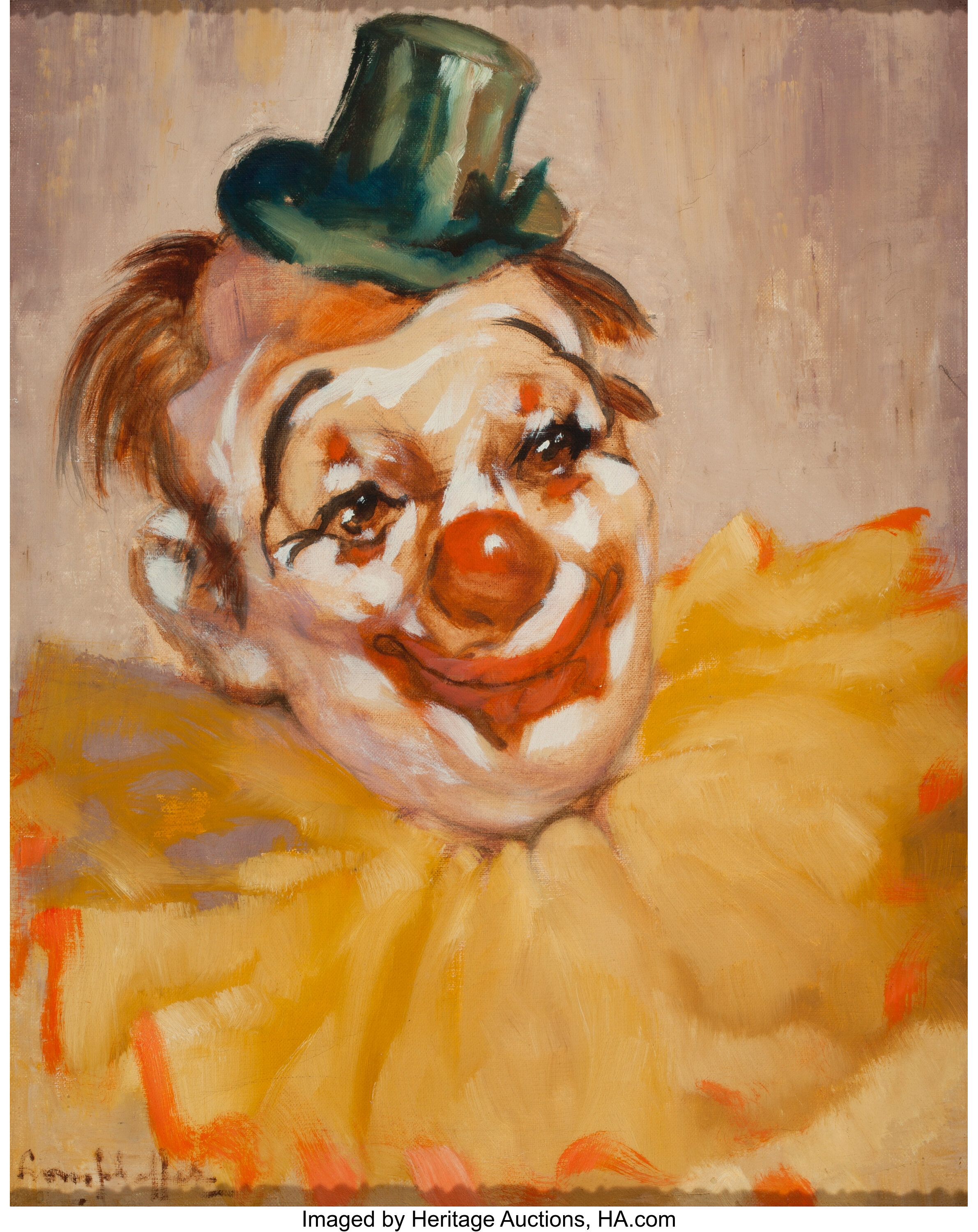 AMERICAN ARTIST (20th Century). Portrait of a Clown. Oil on canvas