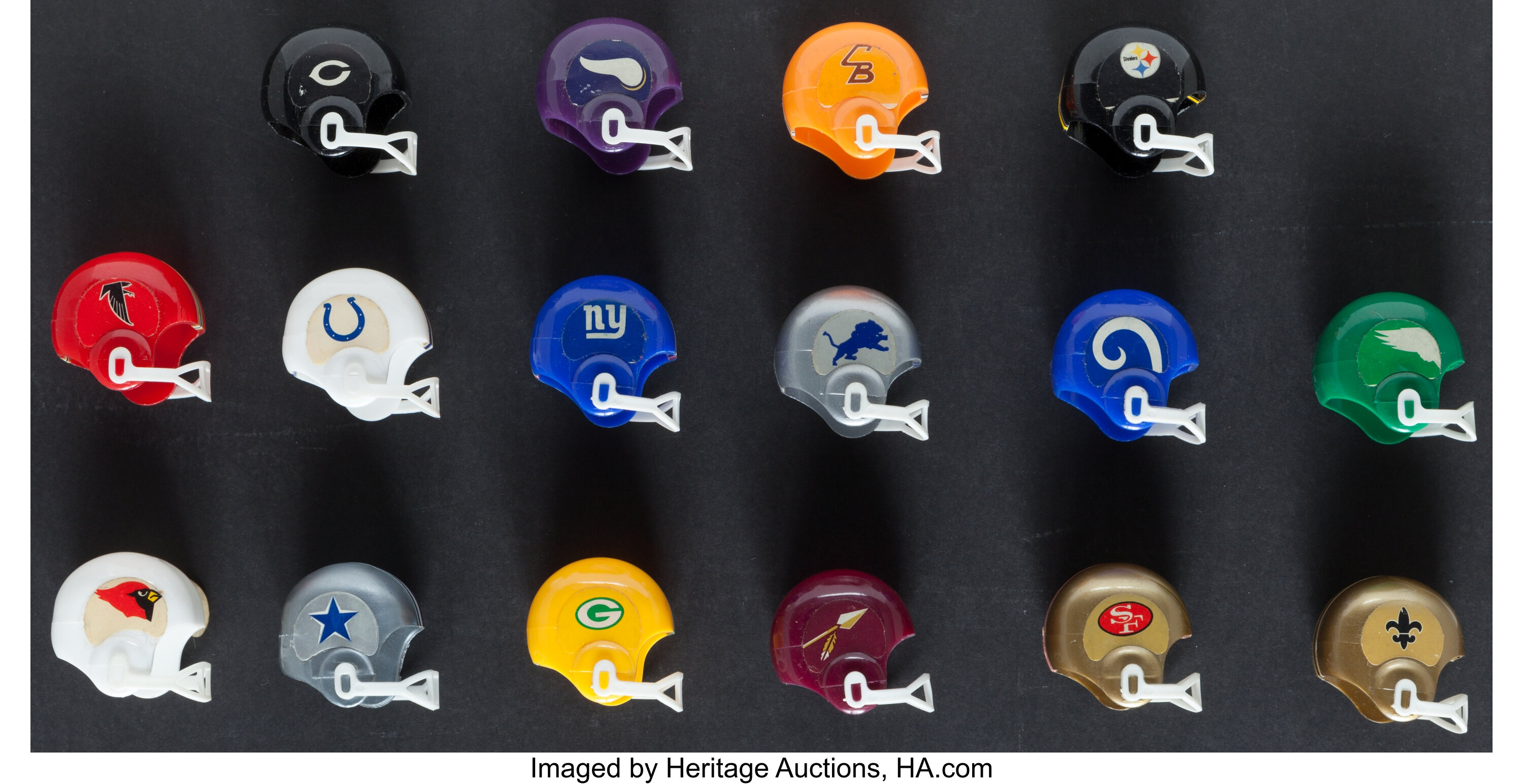 Mid 1960's NFL Miniature Helmets and Miniature Pennants.