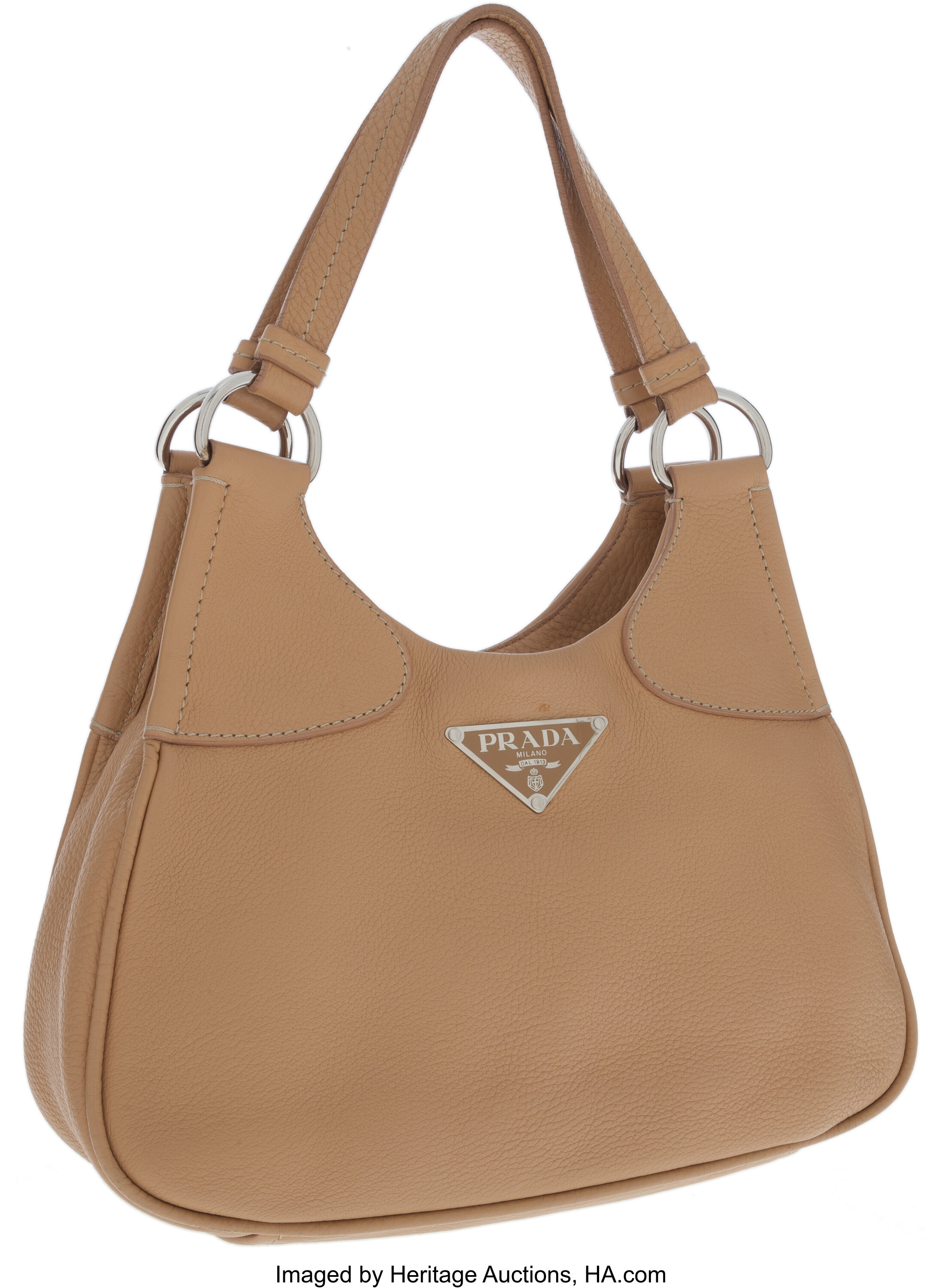 Prada Beige Leather Hobo Bag with Snap Closure. Luxury Lot