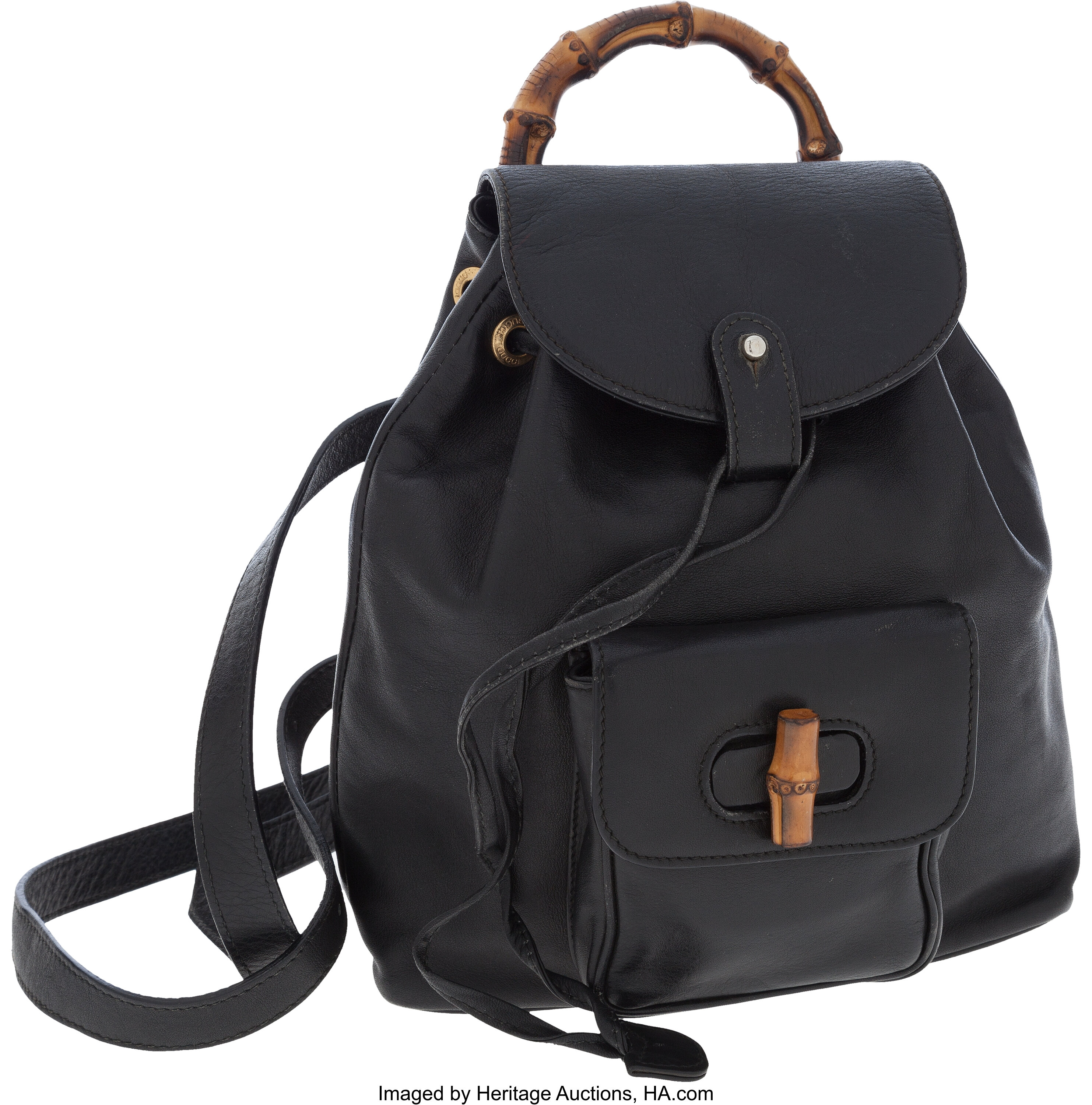 GUCCI BLACK LEATHER BAMBOO SHERRY LINE BACKPACK