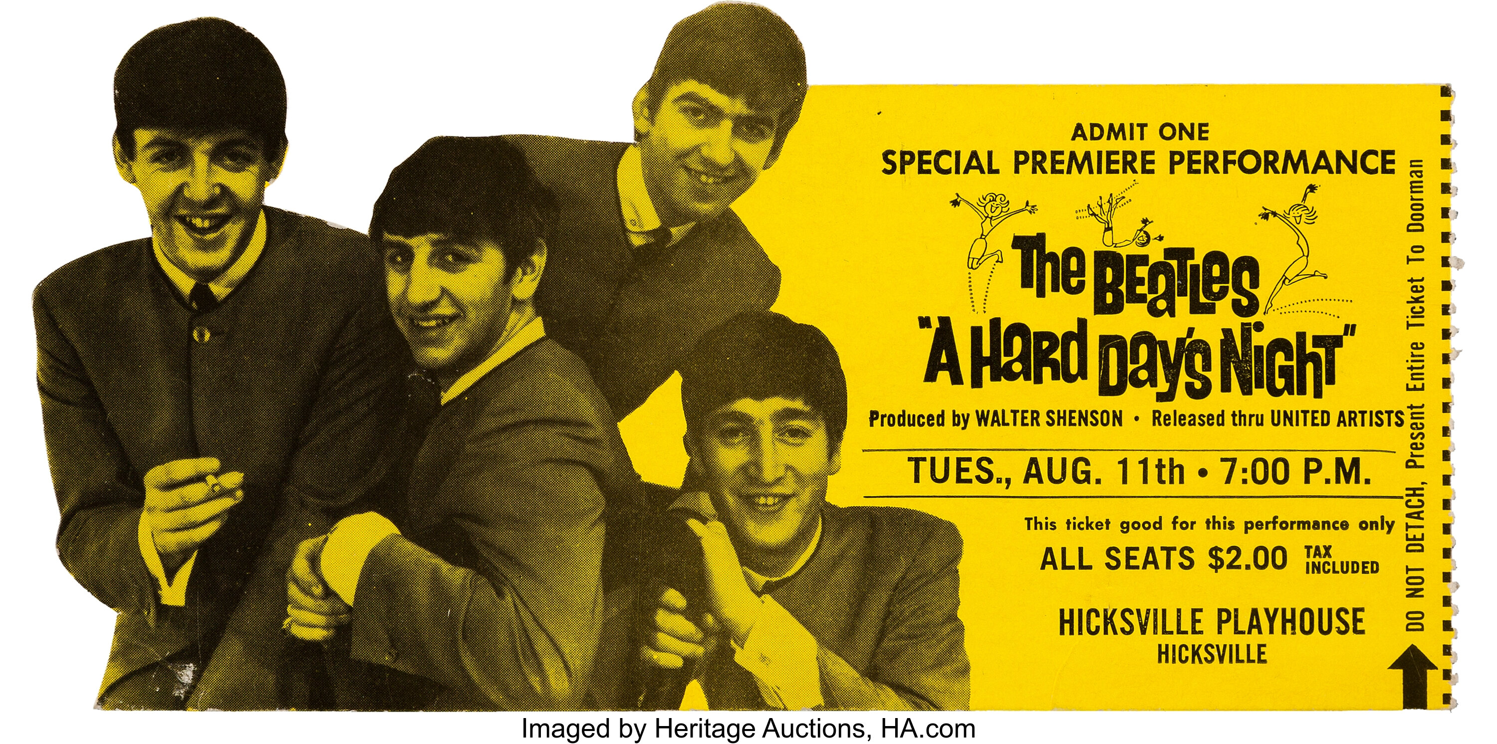 Beatles A Hard Days Night Die Cut Premiere Ticket United Artists Lot 46561 Heritage Auctions 