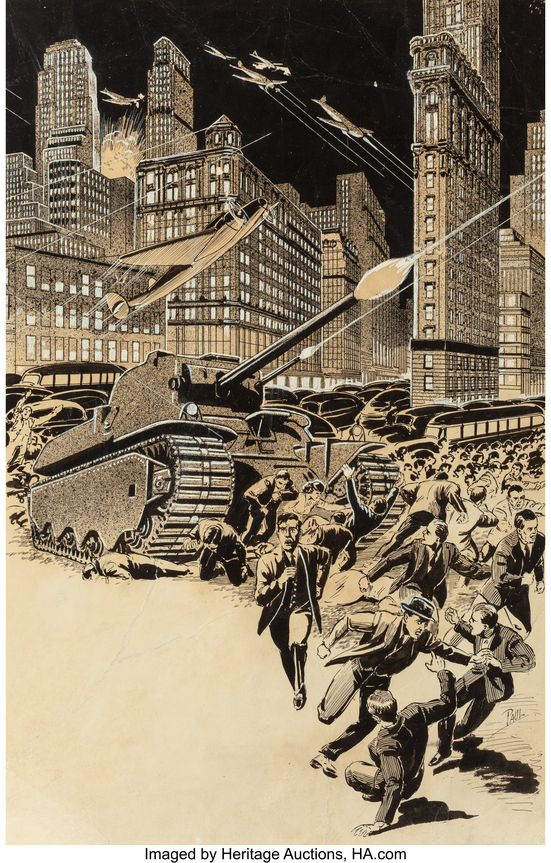 FRANK R. PAUL (American, 1884-1963). Running Away from Disaster, | Lot ...