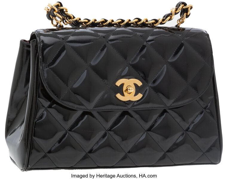 Lot - Chanel Quilted Black Patent Leather Flap Bag