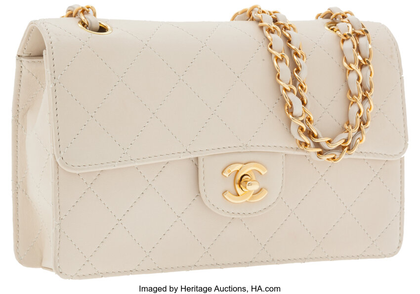 Chanel Ivory Caviar Leather Small Flap Bag with Gold Hardware. , Lot  #76017