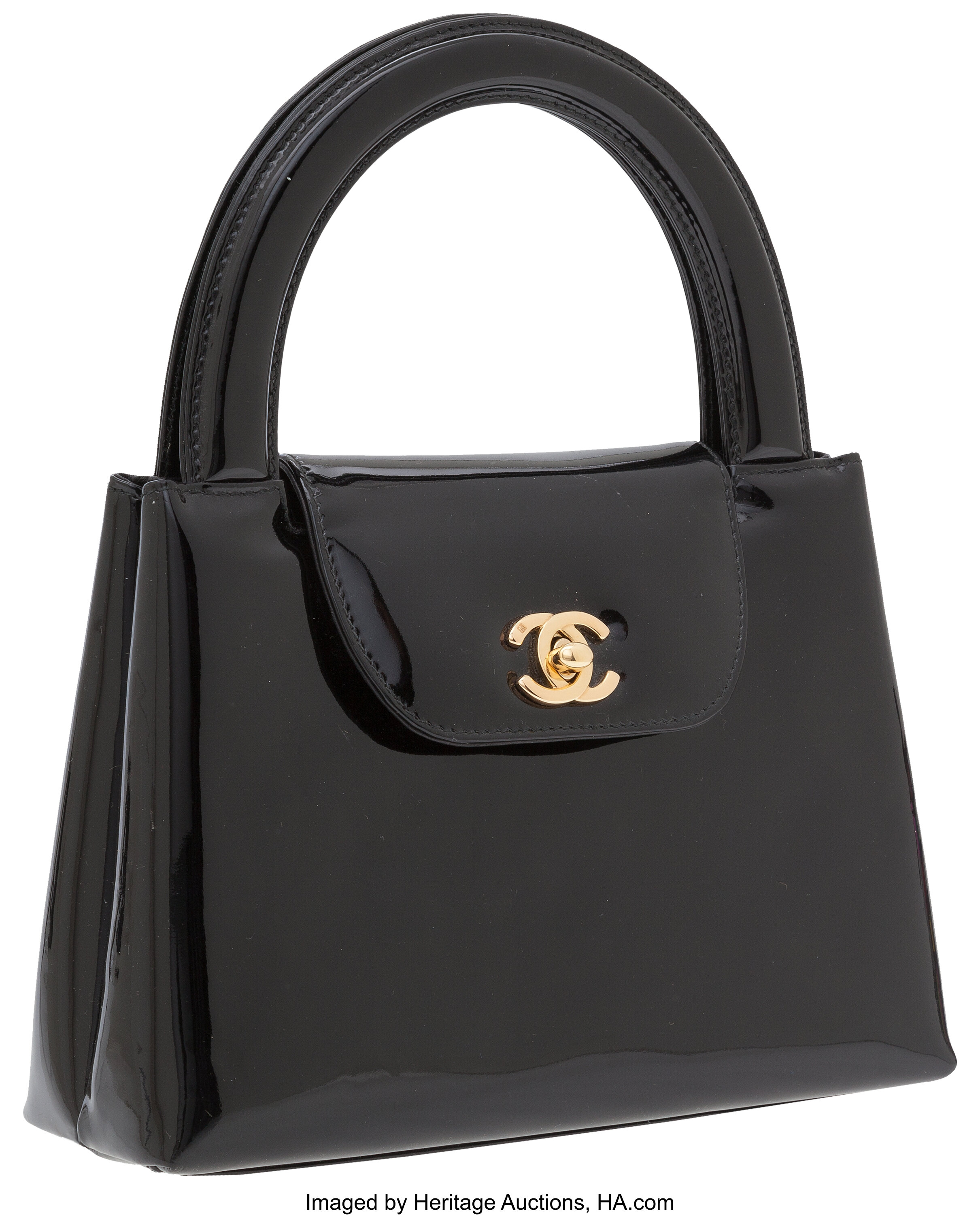 Chanel Black Patent Leather Small Top Handle Bag.  Luxury