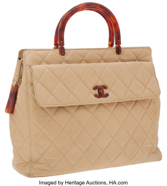 Lot - Chanel Quilted Handbag with Wood Handles