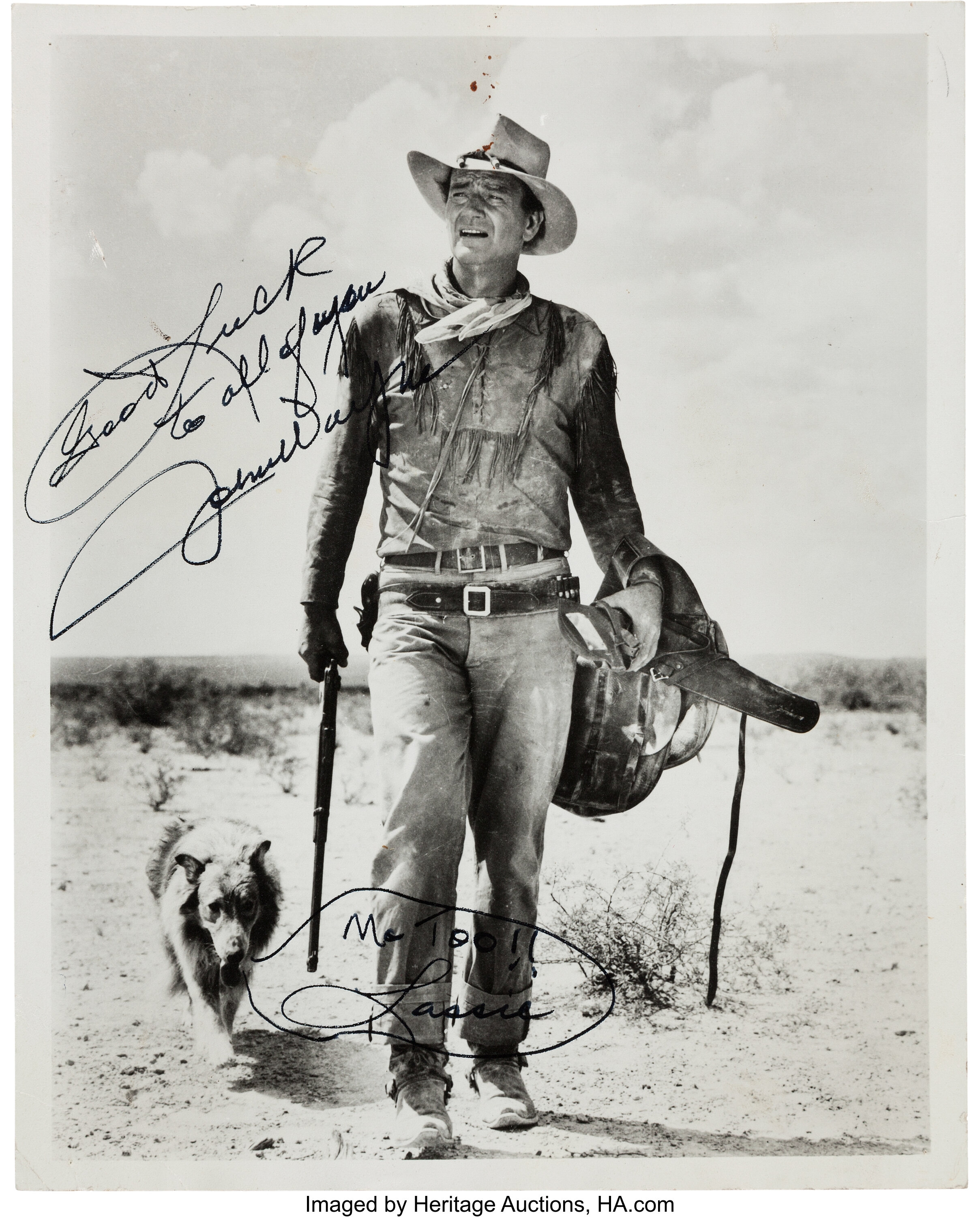 A John Wayne Signed Black and White Photograph, 1970s.... Movie/TV ...