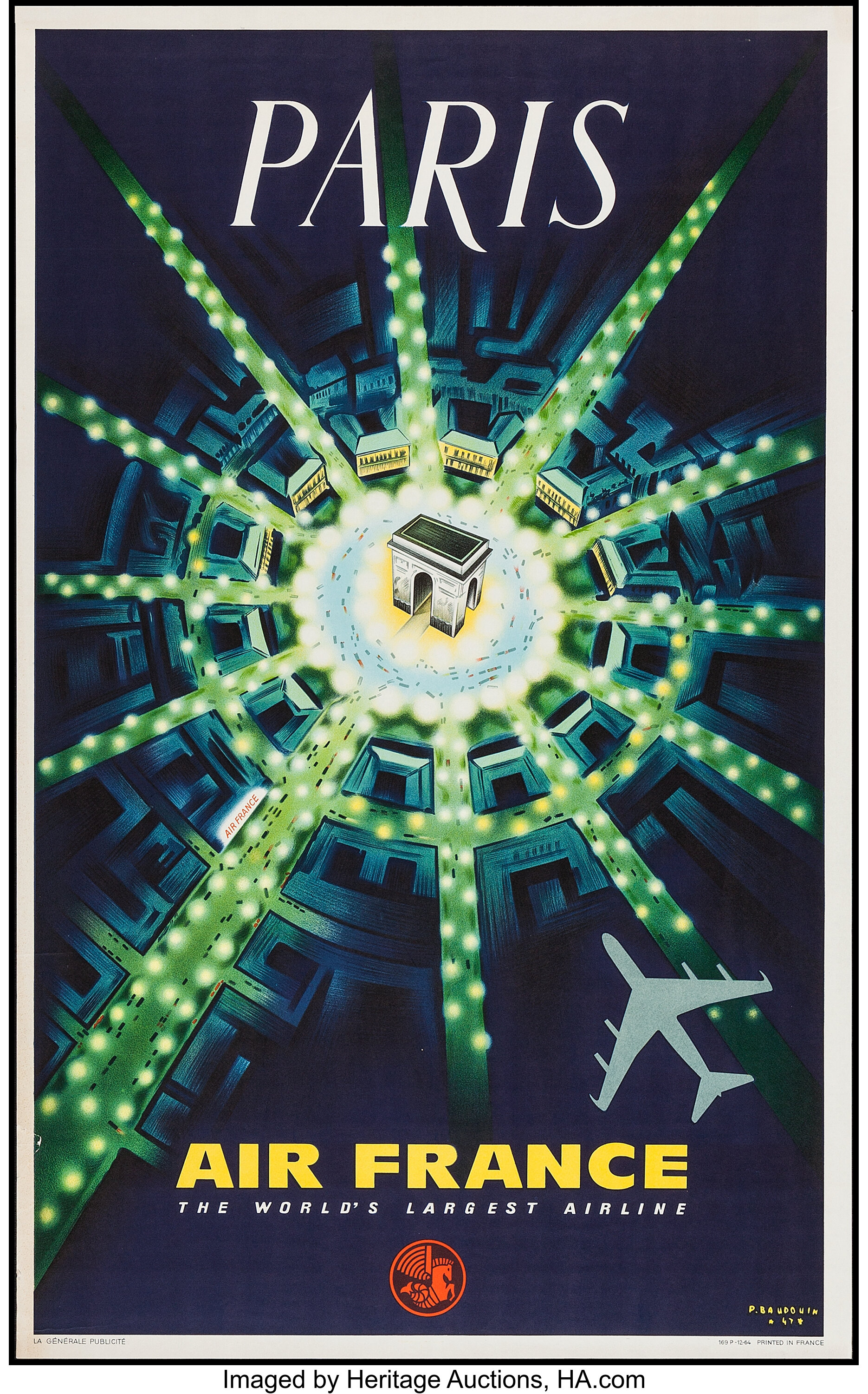 Air France Paris 1964 Travel Poster 24 5 X 39 Lot 54445