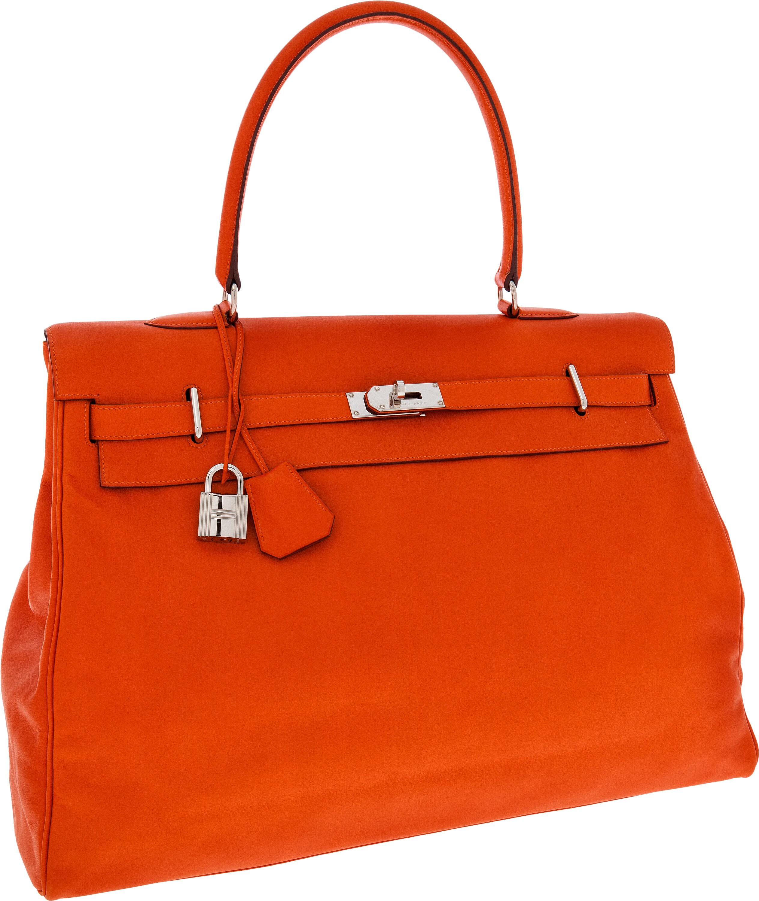 Hermes 50cm Orange H Swift Leather Kelly Relax Shoulder Bag with, Lot  #56011