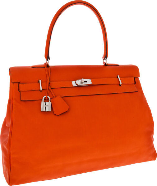 Hermes 50cm Orange H Swift Leather Kelly Relax Travel Bag with
