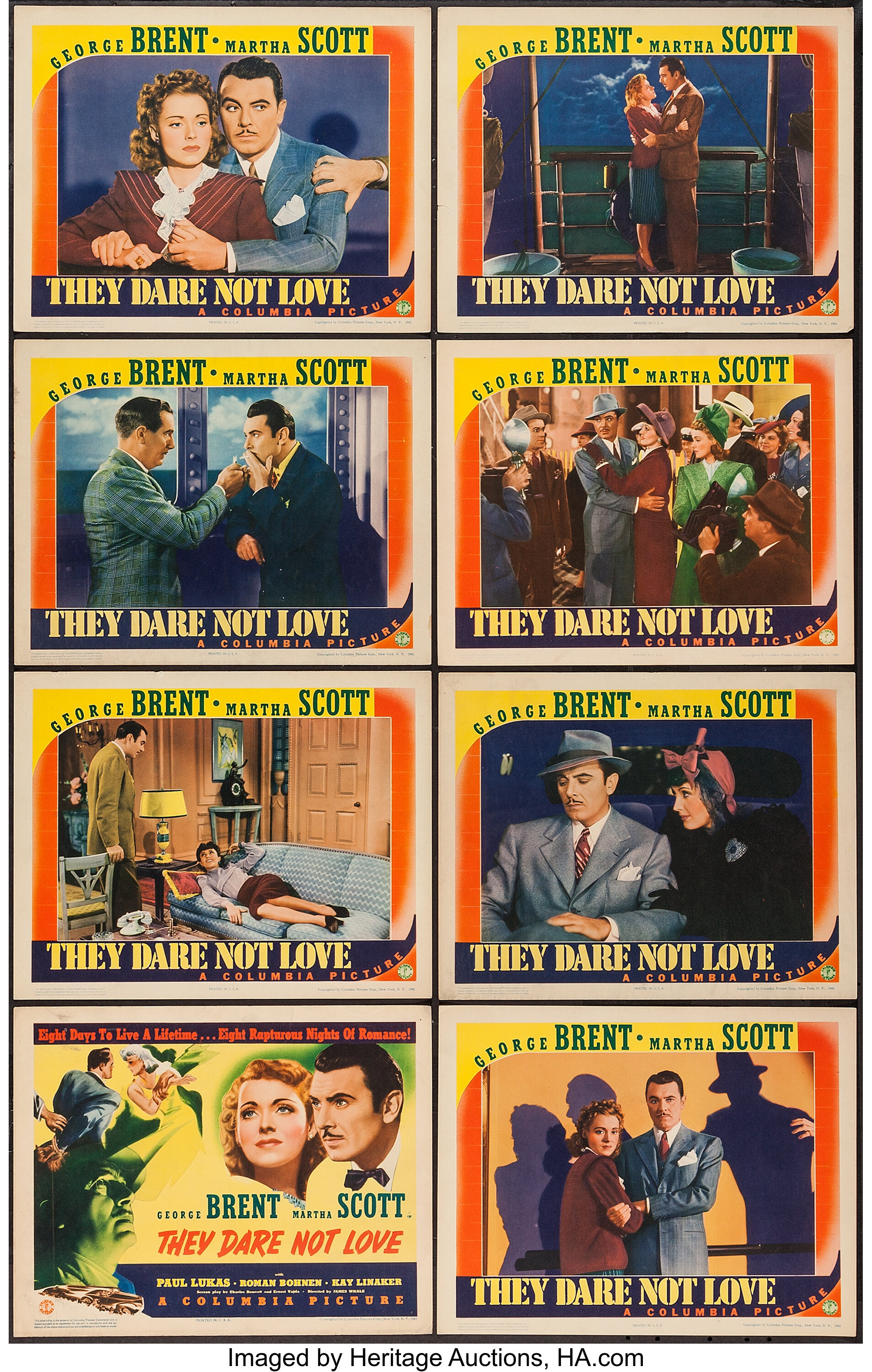 They Dare Not Love (Columbia, 1941). Lobby Card Set of 8 (11