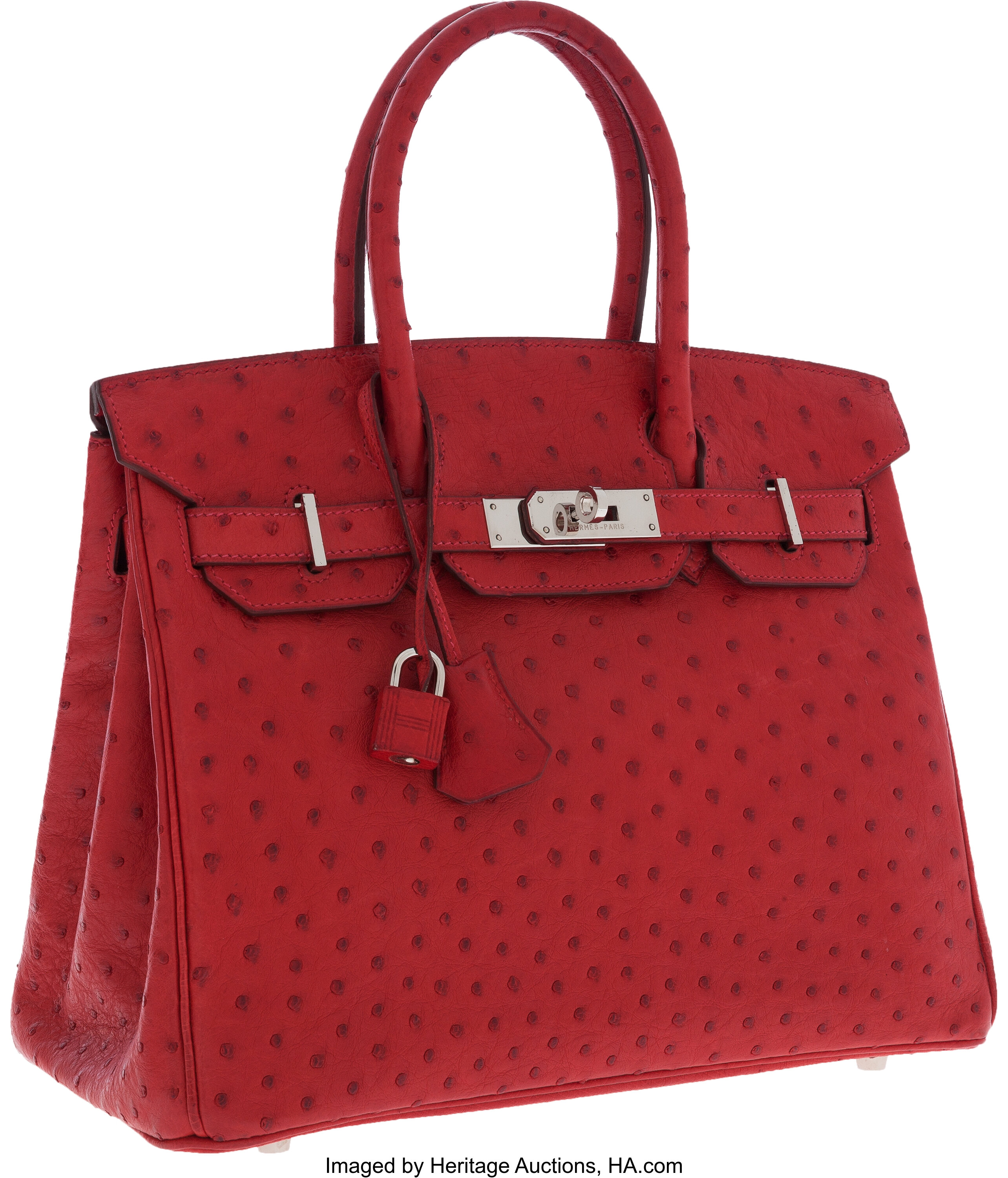 Hermes Rouge Red Ostrich Leather Palladium Hardware Birkin 30 Bag