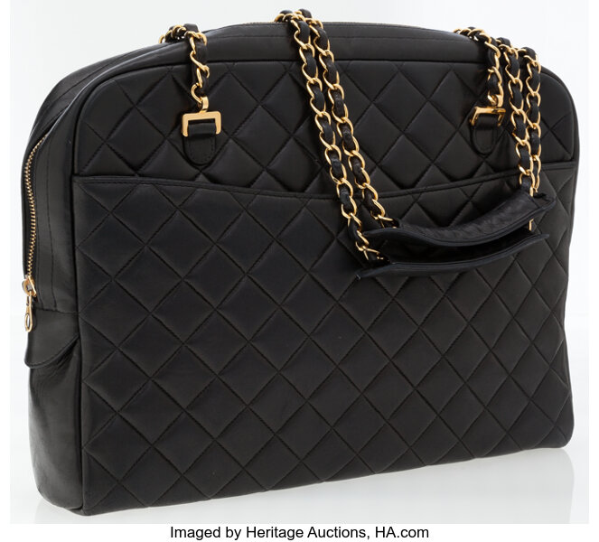 Chanel Black Quilted Lambskin Leather Shoulder Bag with Gold Chain