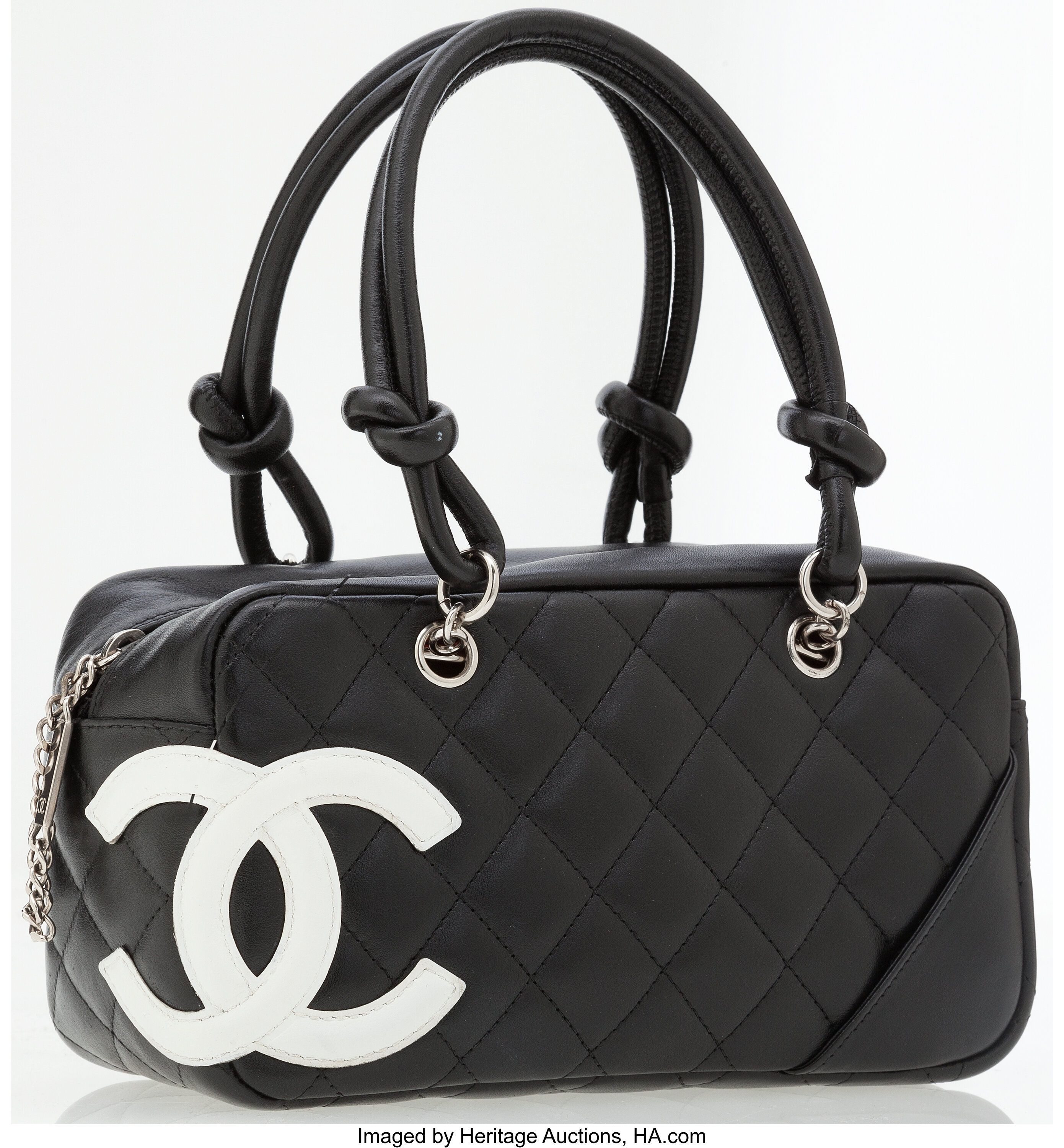 Chanel Black & White Quilted Lambskin Leather Cambon Bowling Bag., Lot  #76028