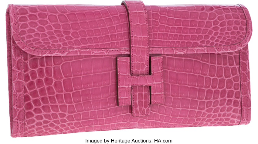 Hermes Shiny Rose Tyrien Nilo Crocodile Kelly Pochette Bag with