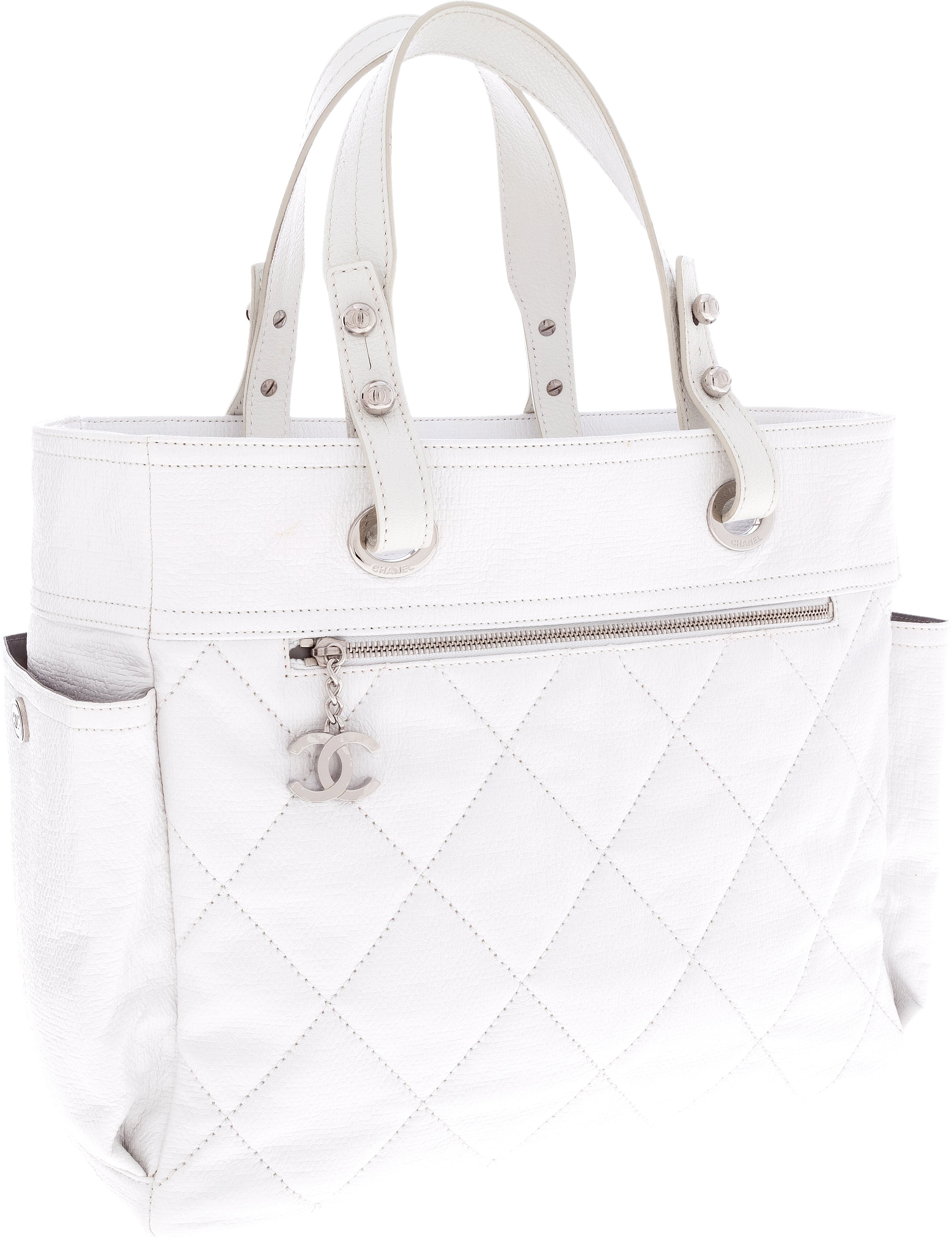 Chanel White Leather Paris-Biarritz Tote Bag.  Luxury, Lot #64287